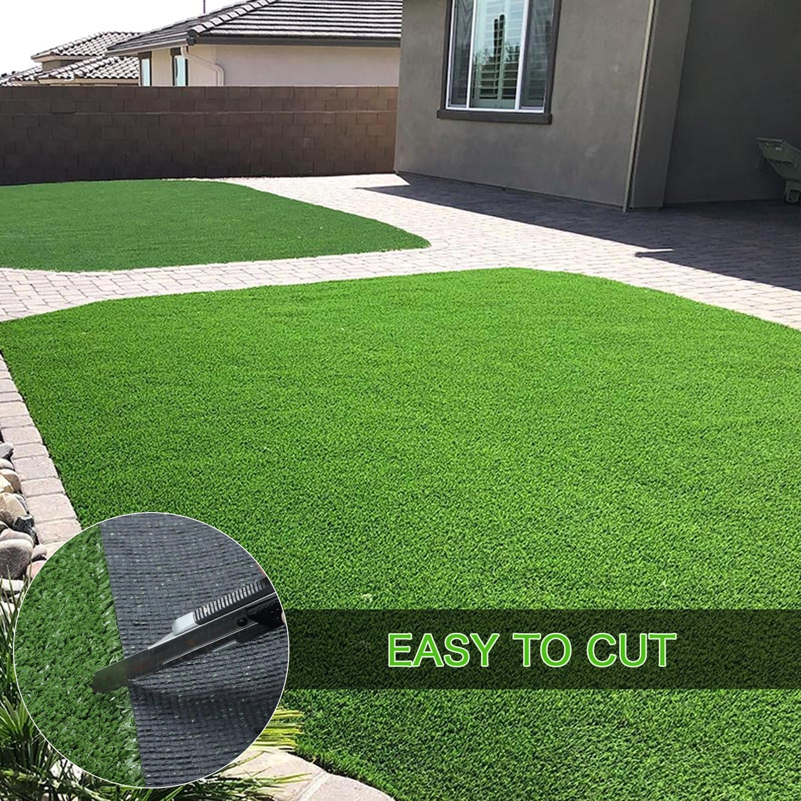AYOHA Gazon artificiel naturel avec trous de drainage, tapis de gazon synthétique de 10 mm pour terrasse, jardin, pelouse, paysage, balcon, tailles personnalisées disponibles