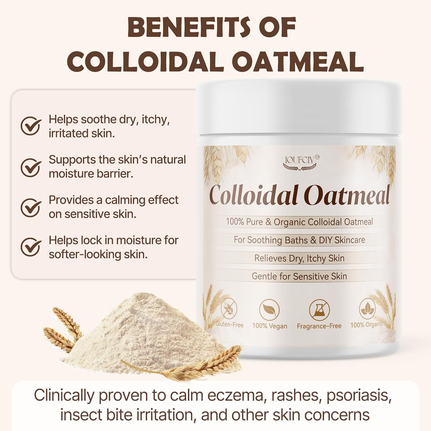 Colloidal Oatmeal, 100% Pure Natural Colloidal Oatmeal Powder for Itchy-Feeling, Dry, Sensitive Skin, Ideal for ColloidalOatmeal Bath, Lotions, DIY Skincare & Soap Making, Gluten-Free, Fragrance-Free - Image 5