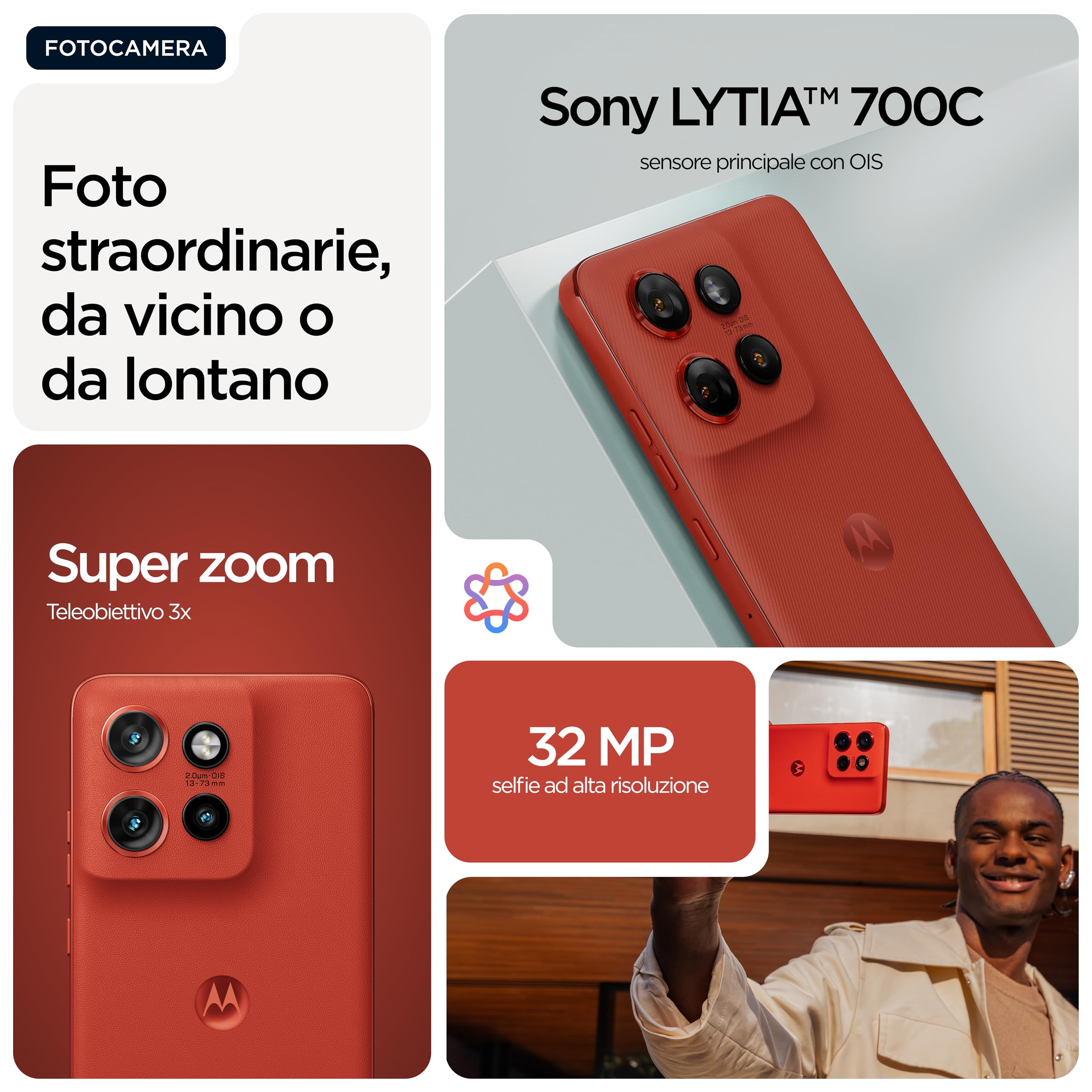 Motorola edge 60 neo con Moto AI (8/256GB, Tripla camera 50MP+13MP+10MP, selfie 32MP, Display 6.36" Super HD 120Hz, MediaTek Dimensity 7400, 5000mAh, TurboPower 68W, Android 15), PANTONE Poinciana
