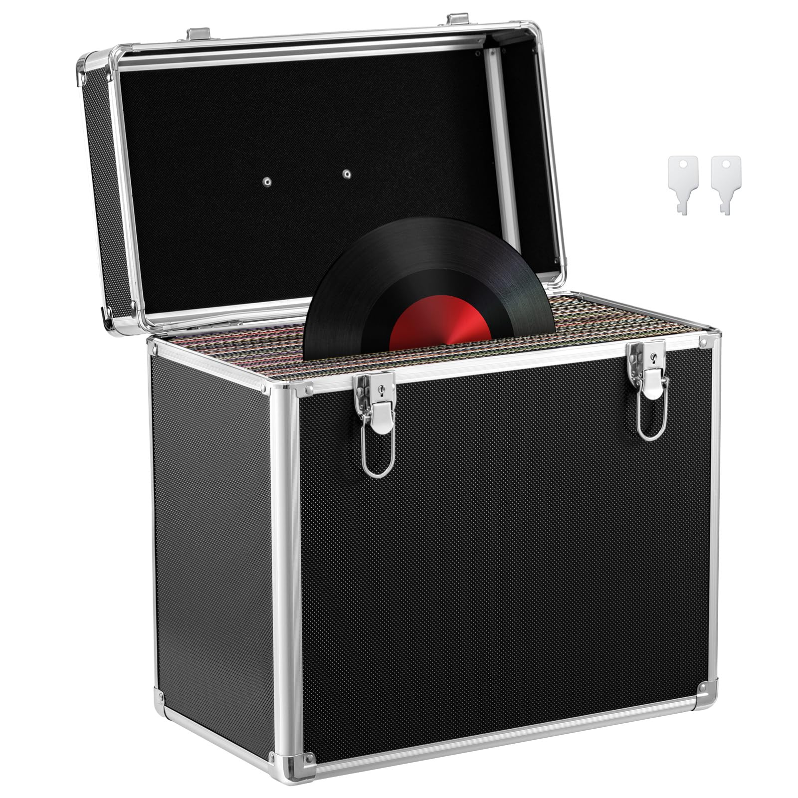 Trintion Schallplatten Aufbewahrung 50 LP Plattenkoffer Schallplattenkoffer Tragbarer Abschließbarer Vinyl Koffer für 12-Zoll Schallplatten Schutzbox mit Transportfunktion Record Case Schwarz