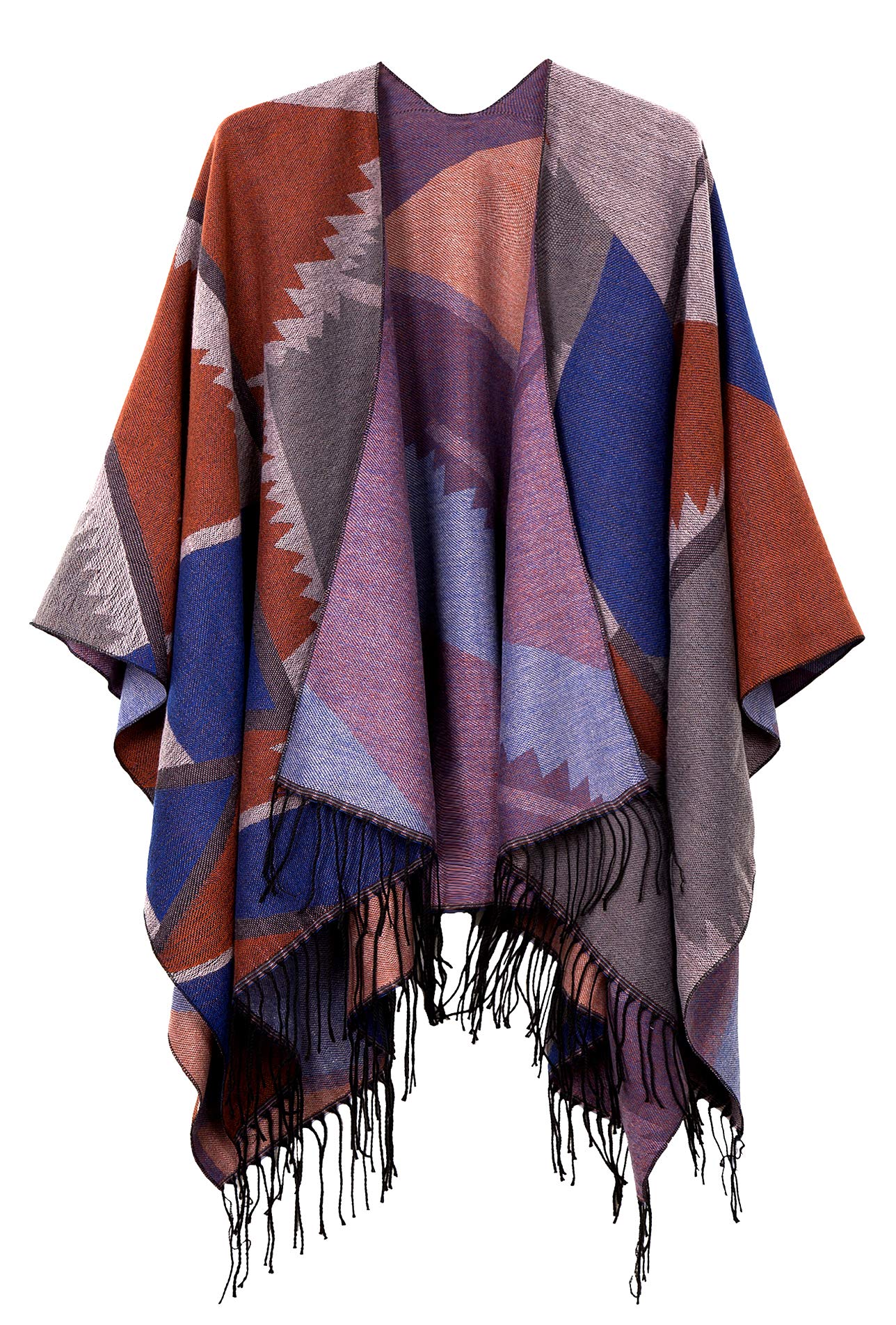 Urban CoCo Women's Printed Tassel Open front Poncho Cape Cardigan Wrap Shawl