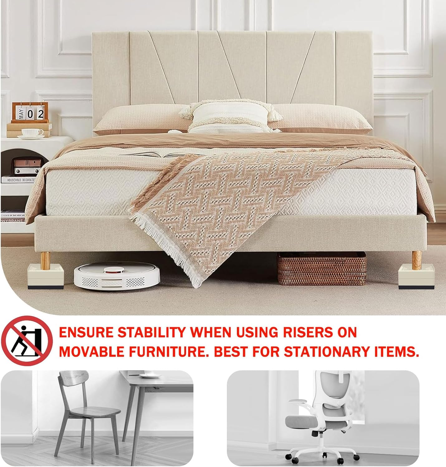 ANNKUT Furniture Risers 3 inch, Rectangle Adjustable Risers Blocks for Bed Sofa Table and Couch Lift to1.5 or 3 inch，Heavy Duty Support Up to 1,300 Lbs (4 Pack-Apricot)