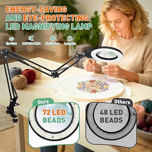 Miniatura 6 de Lupa de aumento 12X con luz, lupa de brazo oscilante ultra largo de 3 secciones con soporte, abrazadera grande, perilla superior para banco