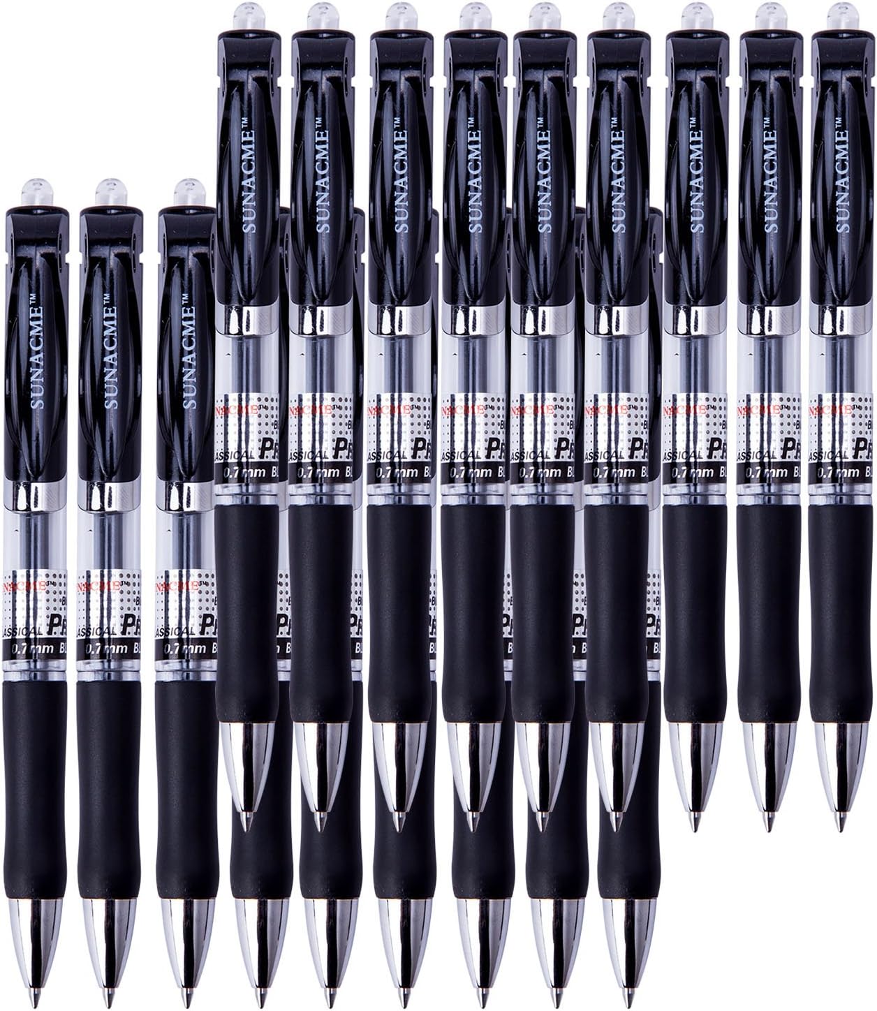 18-Piece 0.5mm Tip Retractable Black Gel Ink Roller Ball Pens, Fine Point - Comfort Grip, Smooth Writing