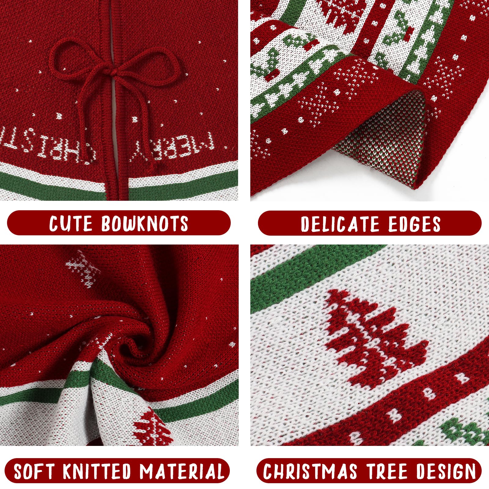 DEMIUKO Jupe de sapin de Noël en tricot rouge épais de 122,9 cm avec flocon de neige – Jupe de sapin de Noël rétro pour Noël, Nouvel An, vacances, maison, ferme, décoration d'intérieur (122 cm)