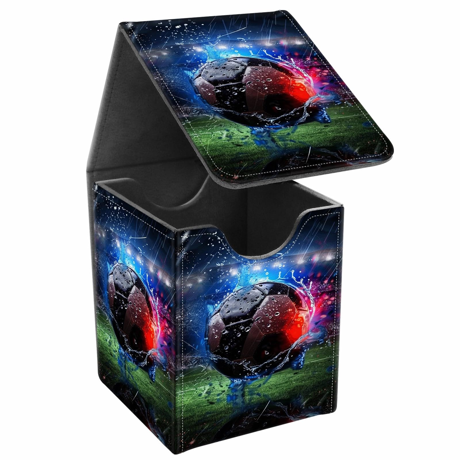JANENFNA Card Deck Box, Card Storage Box Fits 100+ Single Sleeved Cards, Large Capacity PU Leather Card Storage Box with Strong Magnet for Magic Commander TCG CCG, Asian Red Black Ball