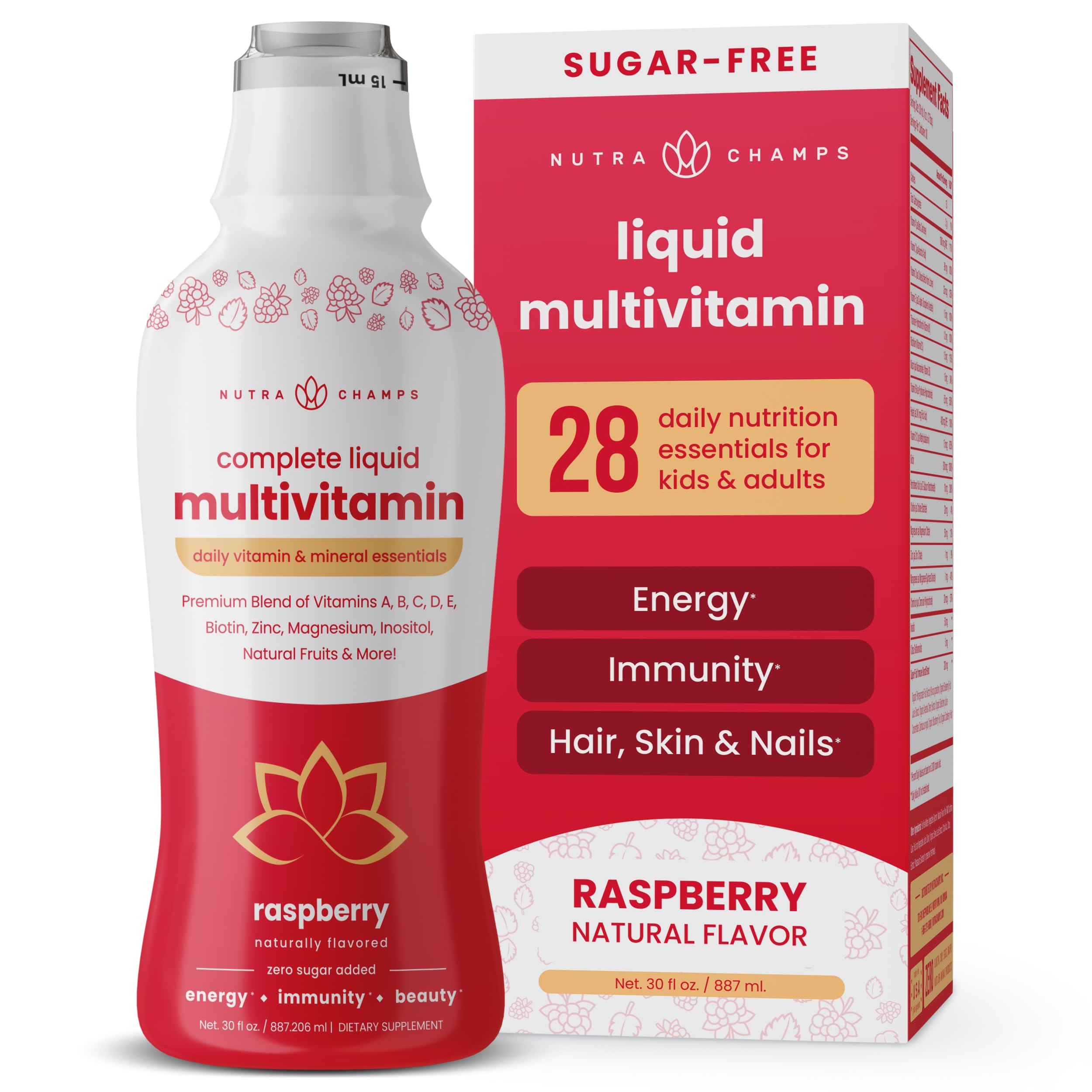 NutraChamps Complete Liquid Multivitamins | No Added Sugar | Vitamins for Women, Men & Kids | Vegan Liquid Vitamin Multimineral Supplement | Energy, Immunity & Beauty