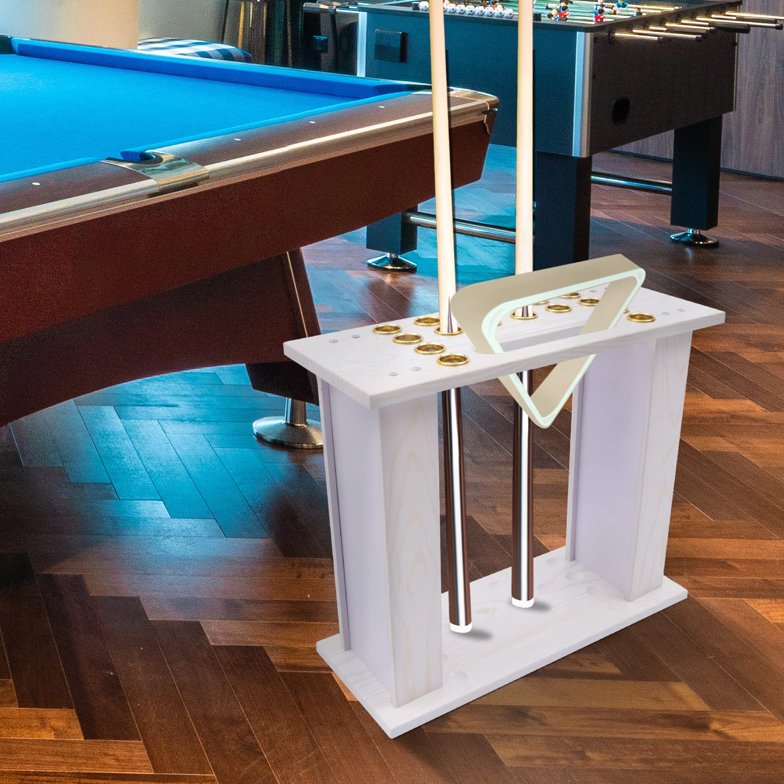 Queueständer, 60 * 24 * 53,4 cm Pool-Stick-Halter Queue Halter Pool Queue Billard Zubehör für 16 Cues Billard, Bodenmontage, Weiß