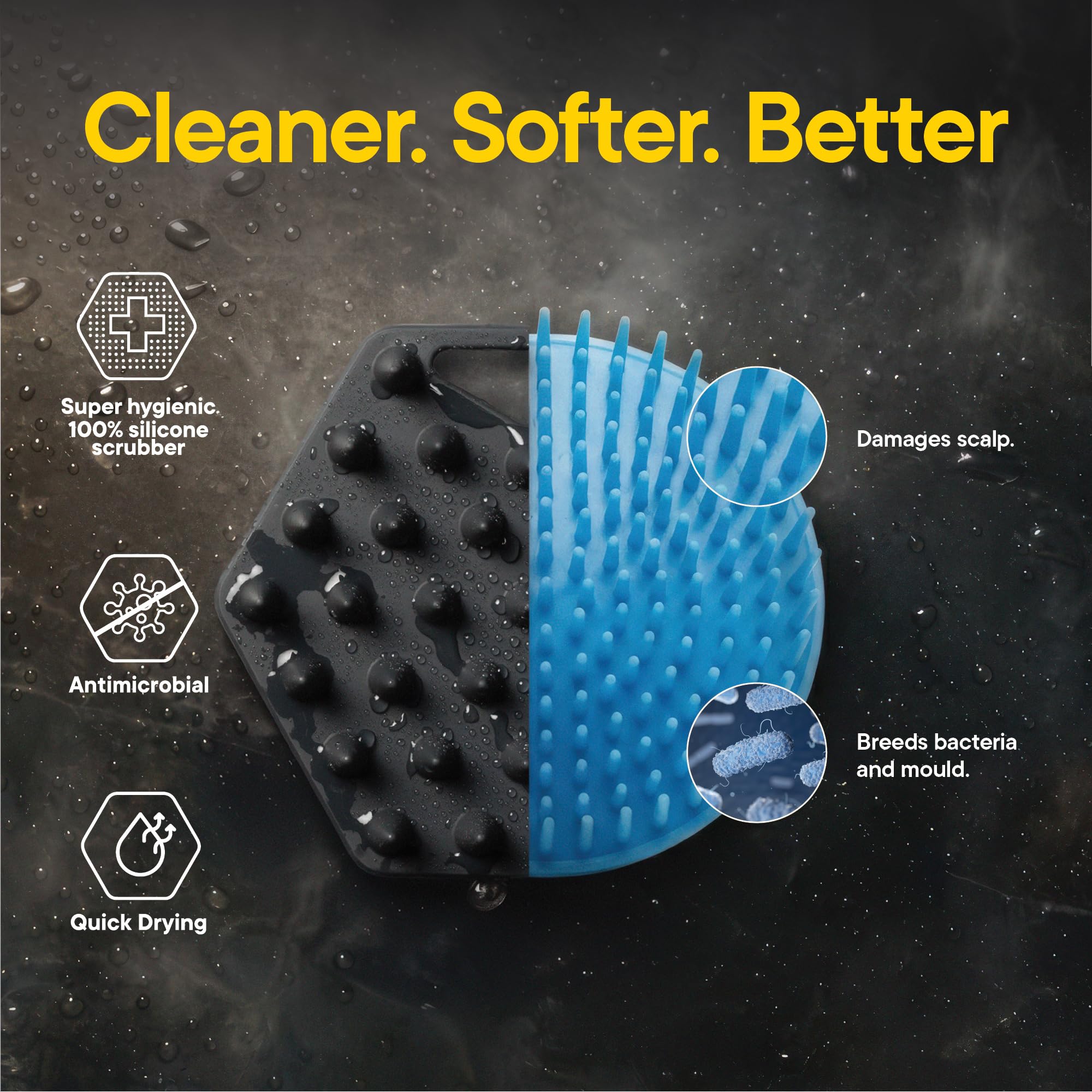 TOOLETRIES Silicone Scalp Scrubber with Shower Hook, Charcoal