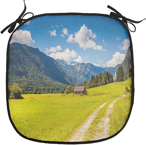 Miniatura 73 de Lunarable Cojín retro para silla, dibujo de chica a la moda en tierra primavera campo margaritas arte, acolchado de asiento para cocina y patio con