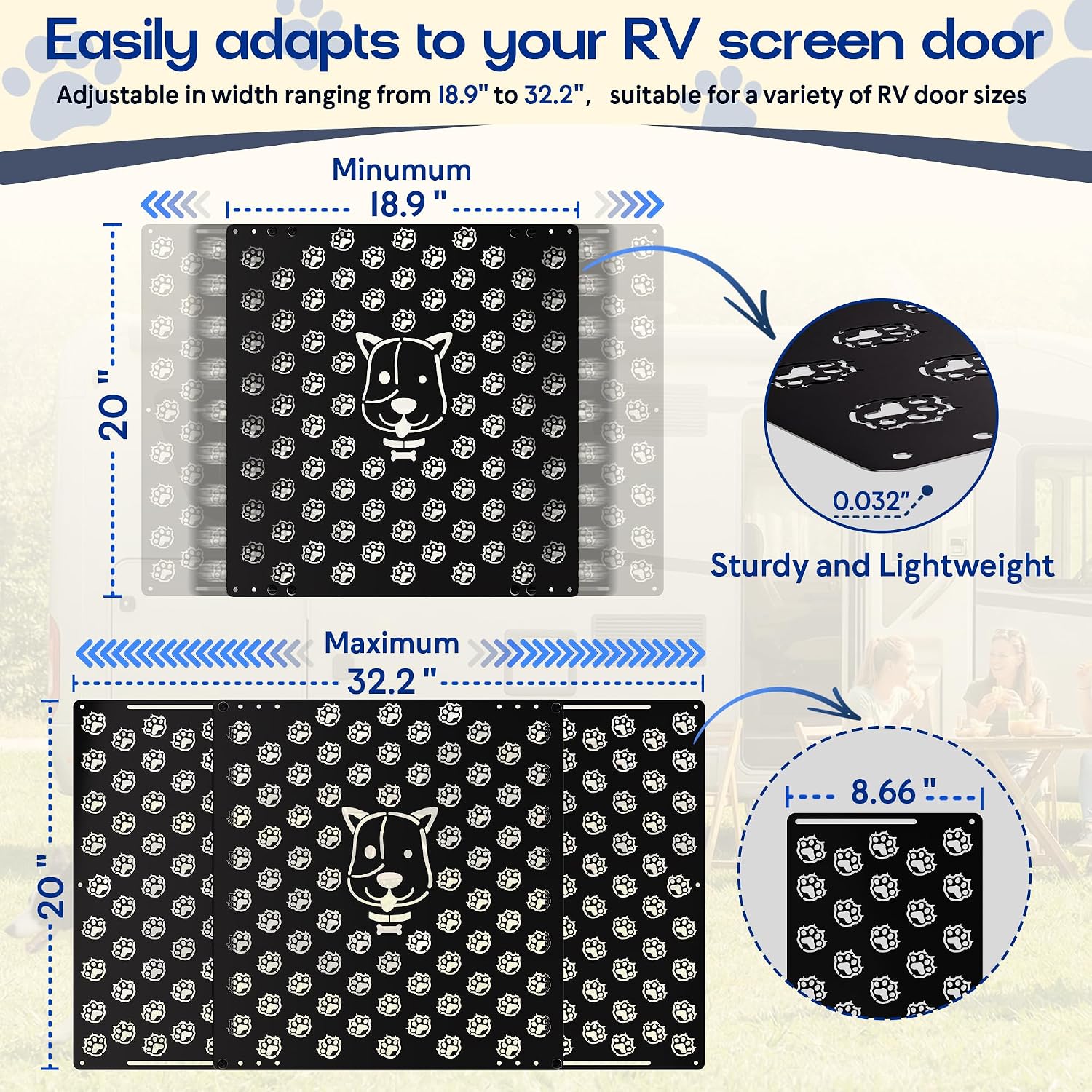 RV Screen Door Protector for Dogs-RV Screen Door Slider Panel,Adjustable RV Screen Door Guard,Heavy-Duty Metal,Bite and Scratch Resistant,Fits 20"-32.2" for RV & Camper (Black)