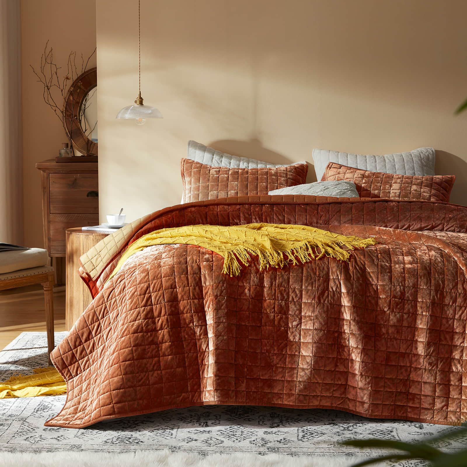 LEAONME Samt-Steppdecke für King-Size-Bett, 248 x 277 cm, leichtes Samt-Bettwäsche-Set mit 2 Kissenbezügen, weiche Tagesdecke, gestepptes Bettwäsche-Set für alle Jahreszeiten