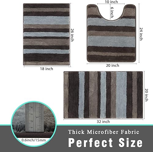 Miniatura 7 de Vaukki Juego de alfombras de baño de 3 piezas, antideslizante, de microfibra peluda, absorbente, lavable, tapete de pasillo para bañera (18 x 26