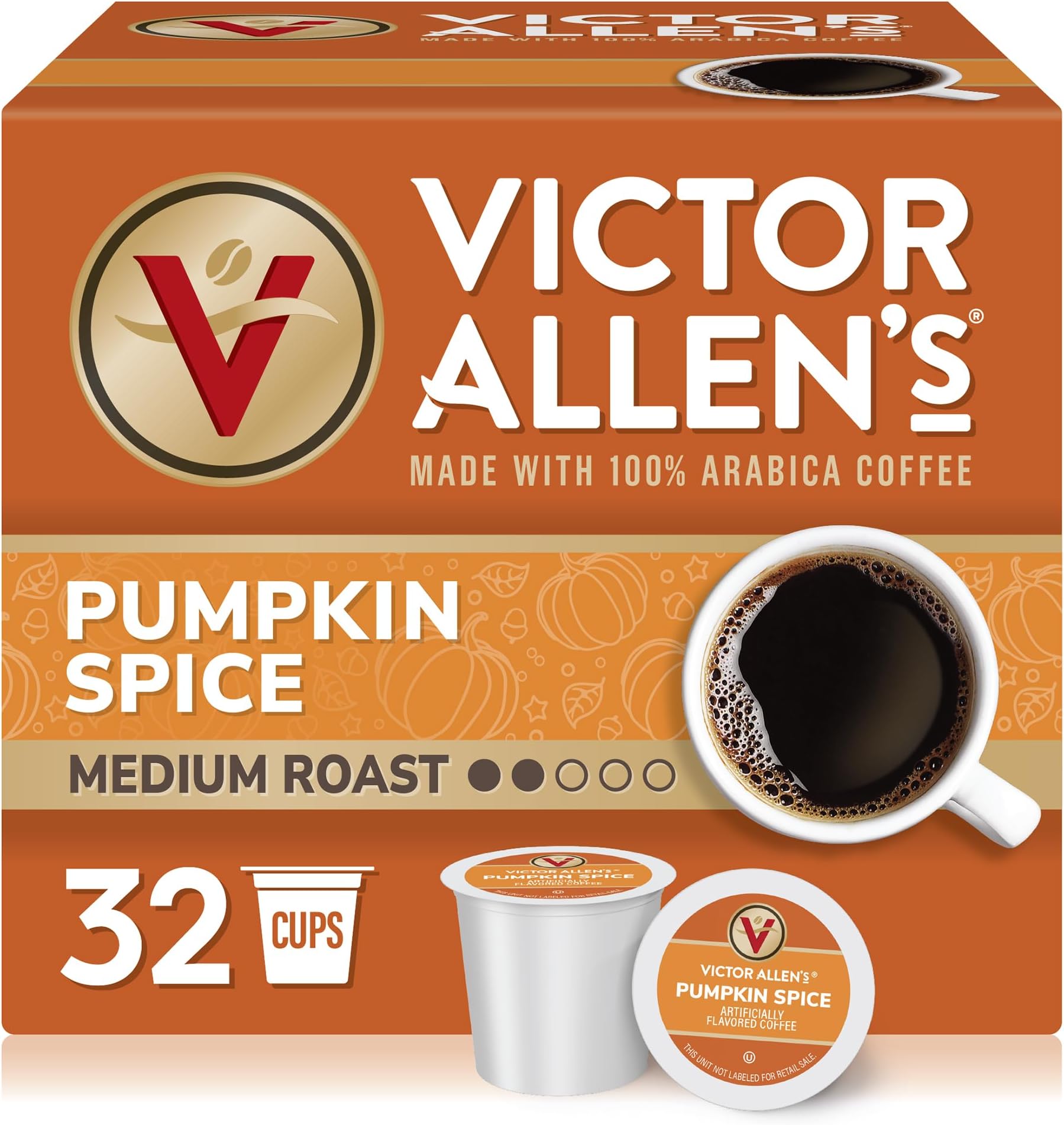 Victor Allen's Coffee Pumpkin Spice Flavored, Medium Roast, 32 Count, Single Serve Coffee Pods for Keurig K-Cup Brewers