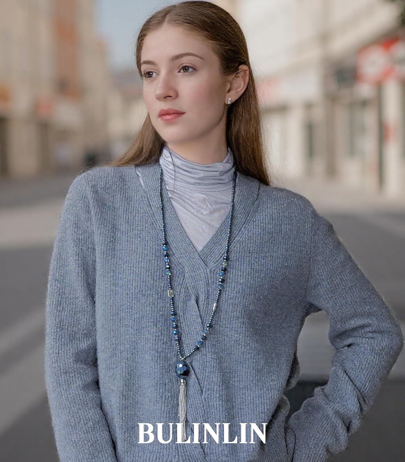 BULINLIN Boho Beaded Long Necklaces for Women Chunky Bead Pendant Necklace with Crystal Tassel Costume Jewelry Gifts for Her - Image 6