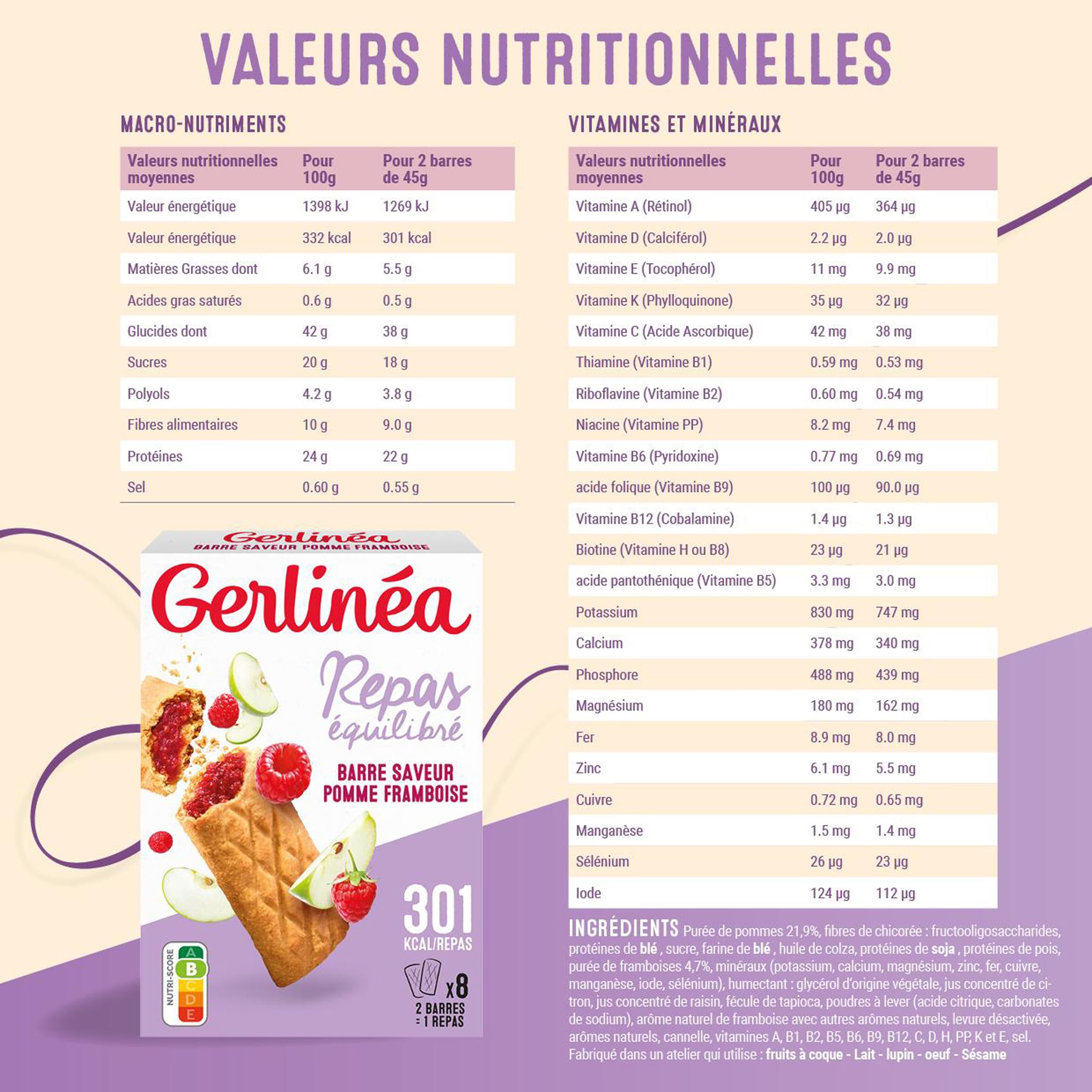 gerlinea Barre mela lampone 360 g (x1)