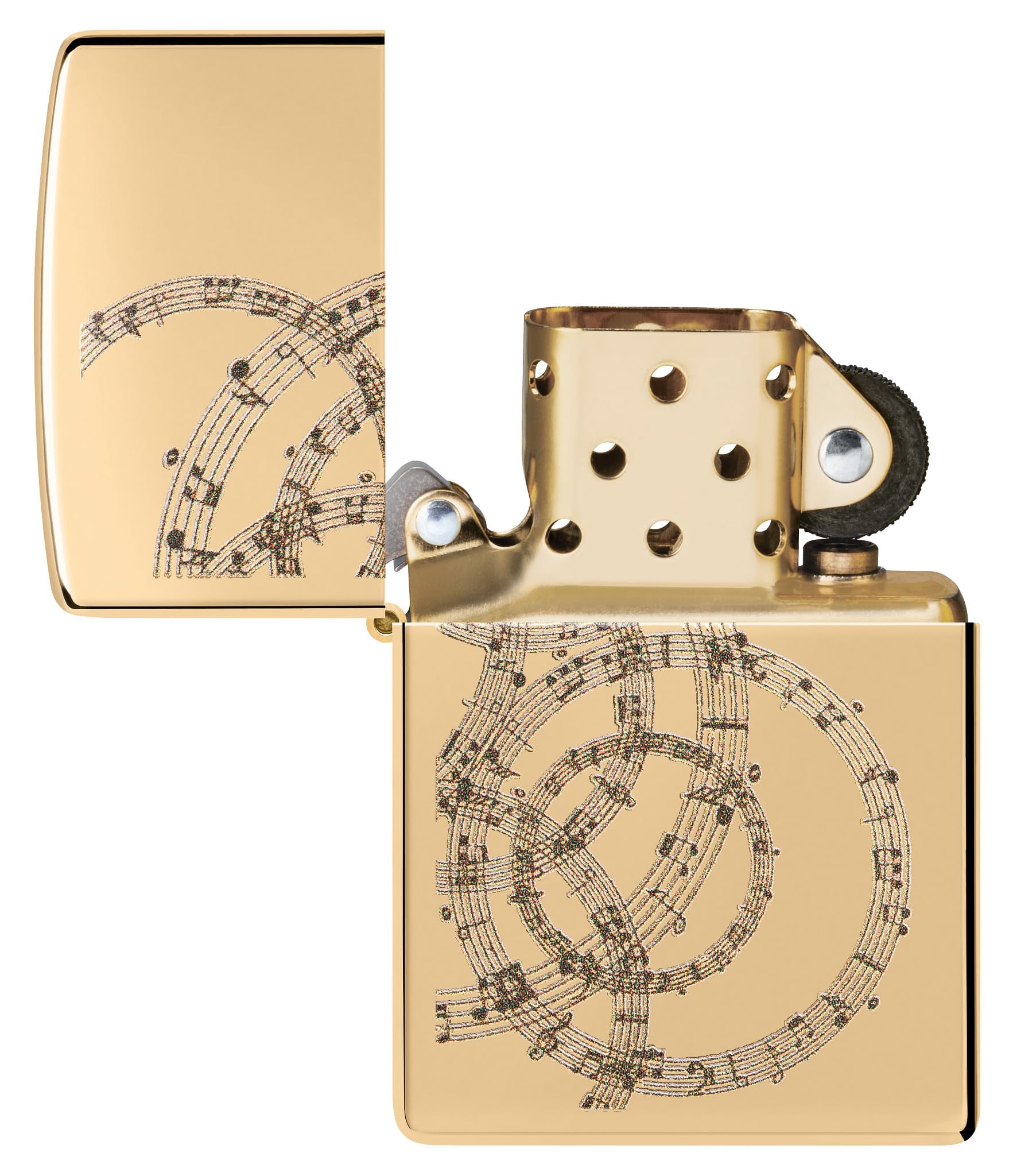 Zippo Sturmfeuerzeug - Musical Notes Design - Gold - High Polish Brass - Colour Image - Nachfüllbar - Wiederverwendbar - Windfest - Geschenkbox - Made in USA