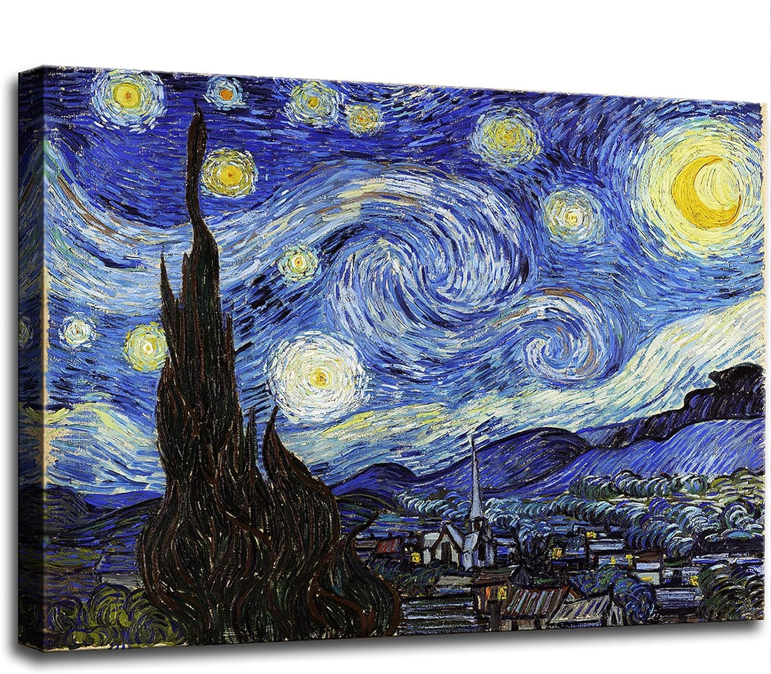 Starry Night, Vincent Van Gogh Canvas Wall art, Classic Paintings Framed Pictures Poster, Abstract Artwork Prints for Home Decor 24"x36" 36L" x 24W" Starry Night
