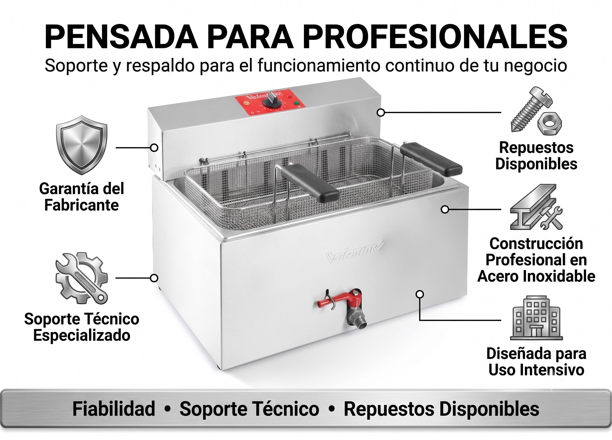 Freidora Industrial 14 Litros Swiss Made | Freidora de Aceite Profesional para Hostelería en Acero Inoxidable con Zona Fría y Alto Rendimiento