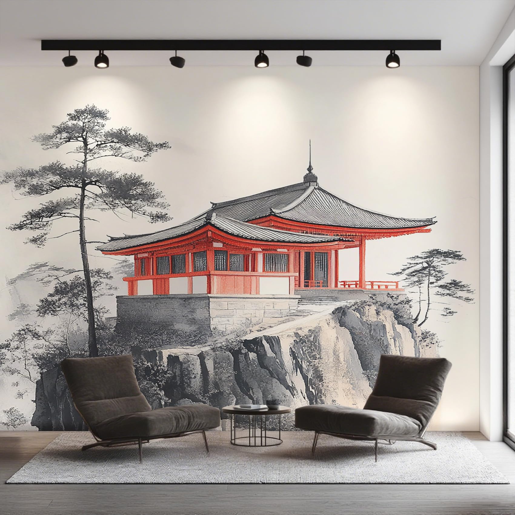 Generisch Fototapete Japanisch, Vliestapete Asiatische Landschaft Tuschemalerei Wandtapete, Tapete 300x210 cm Wohnzimmer Schlafzimmer Wanddekoration, Motivtapete EL&D70