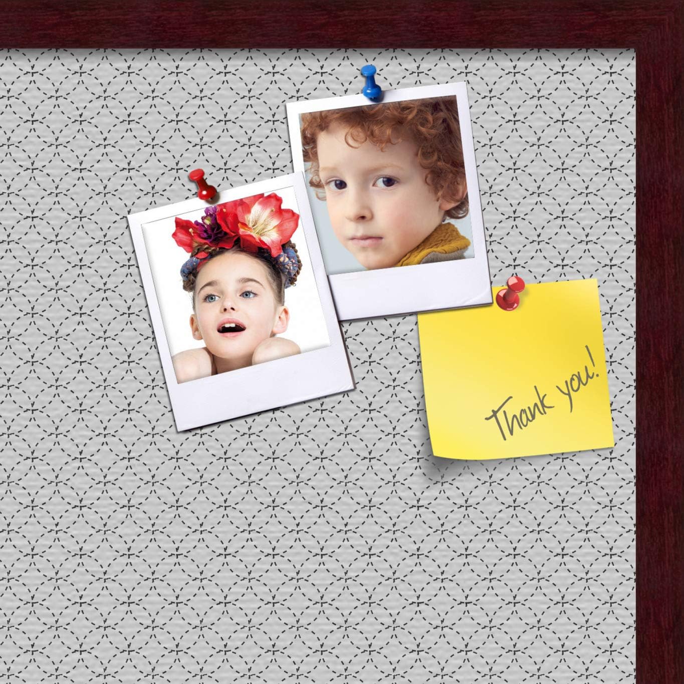 ArtToFrames 24x16 Custom Cork Bulletin Board. This Seamless Circles Black and White Pin Board Has a Fabric Style Canvas Finish, Framed in Mahogany (PinPix-117-24x16_FRBW26039)