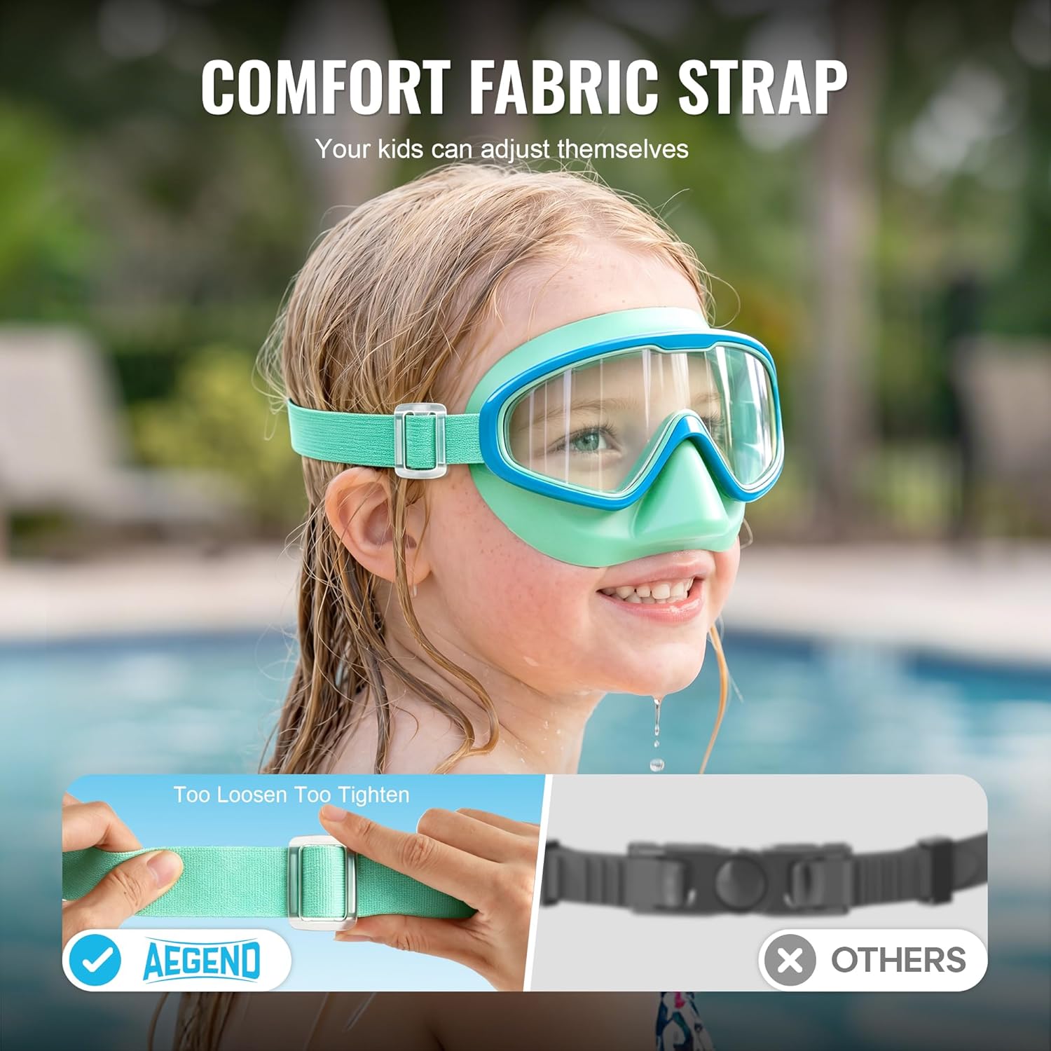 Aegend Swim Goggles with Nose Cover,No Hair Pull,UV Protection Wide View Fabric Swimming Goggles for 3-14 Kids Youth Adult