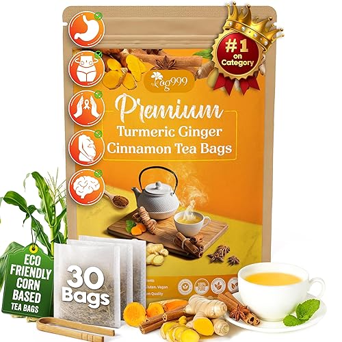 TOG999, 30 Bags Premium Turmeric Ginger Cinnamon Tea, Improve Digestion,