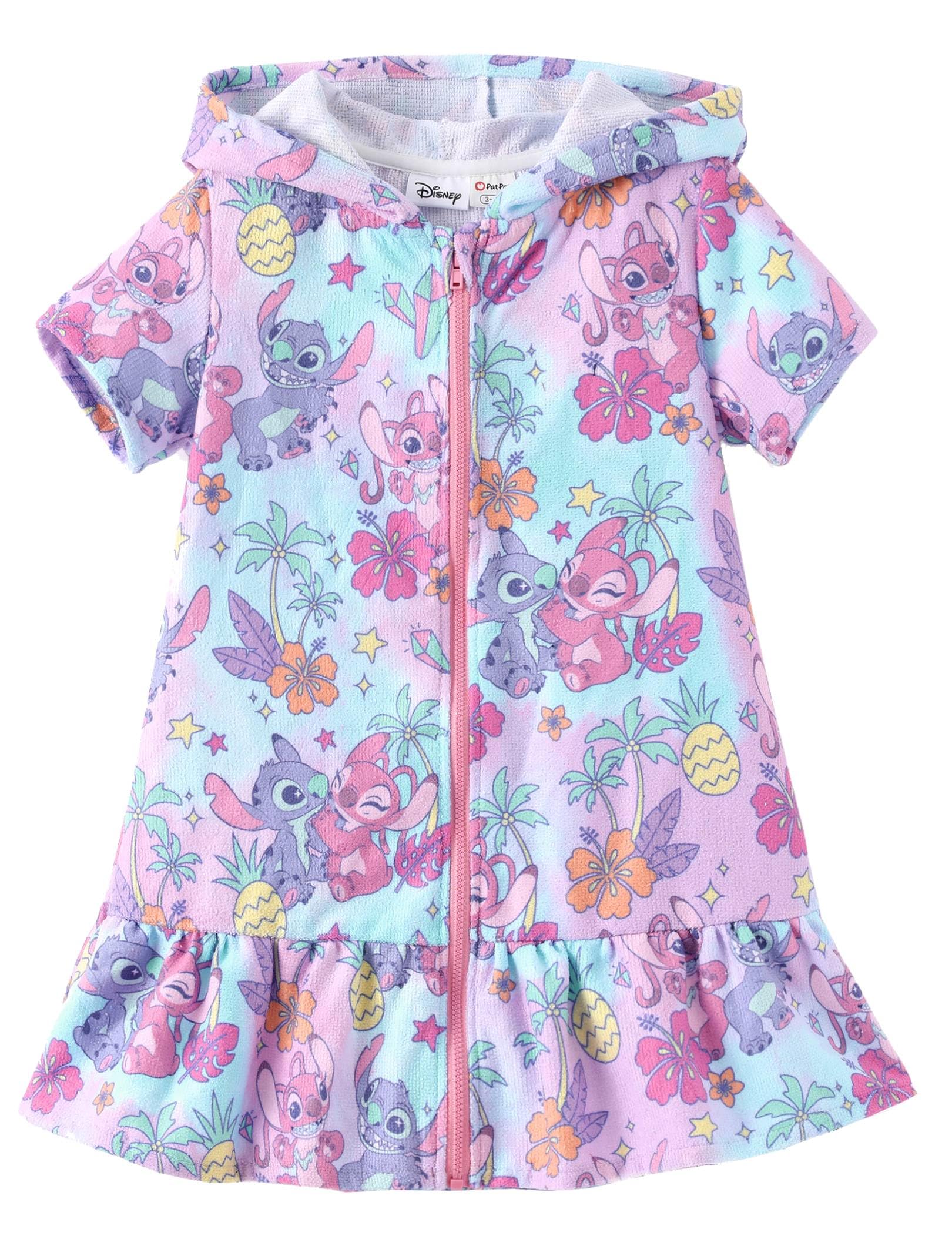 Disney Girls Swim Cover Up Terry Cloth Swimsuit Coverup Zip-Up Wrap Hooded