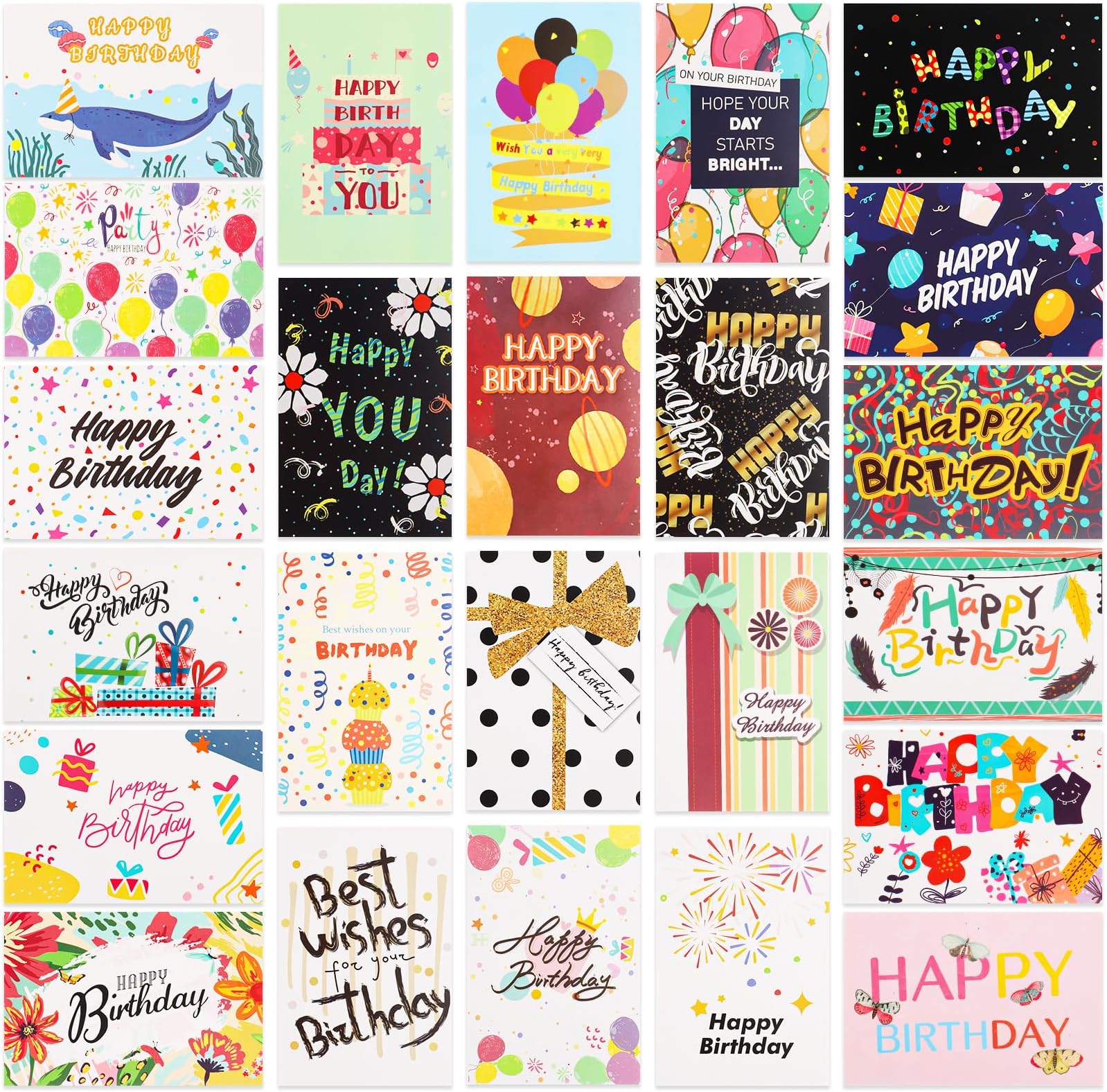 24 Pcs Birthday Cards with Envelopes and Stickers, Blank Birthday