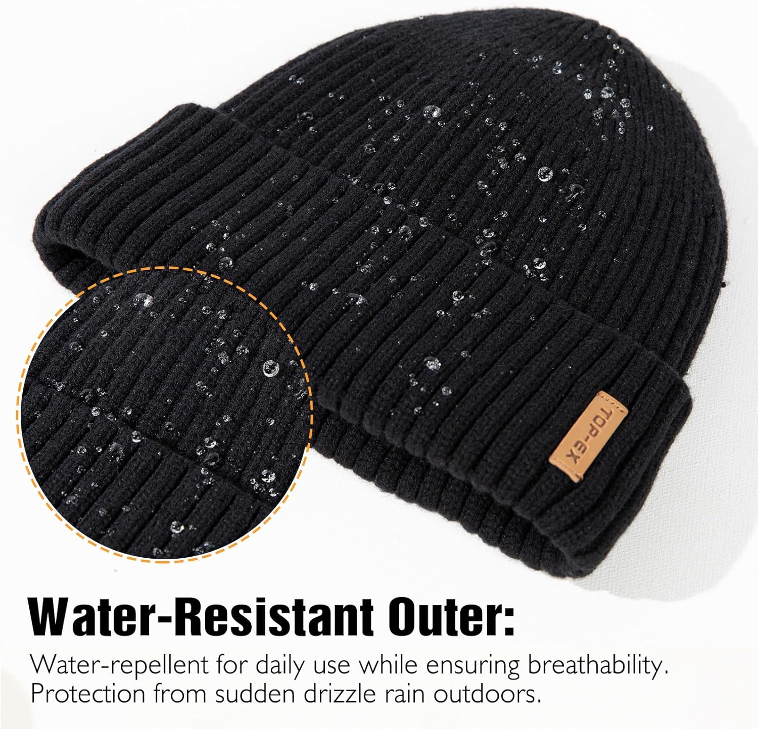 TOP-EX DryKnit™ Waterproof L/XL/XXL Winter Fleece Lined Beanie Hat for Men Women Warm Knit Watch Skull Cap Cold Weather - Image 8