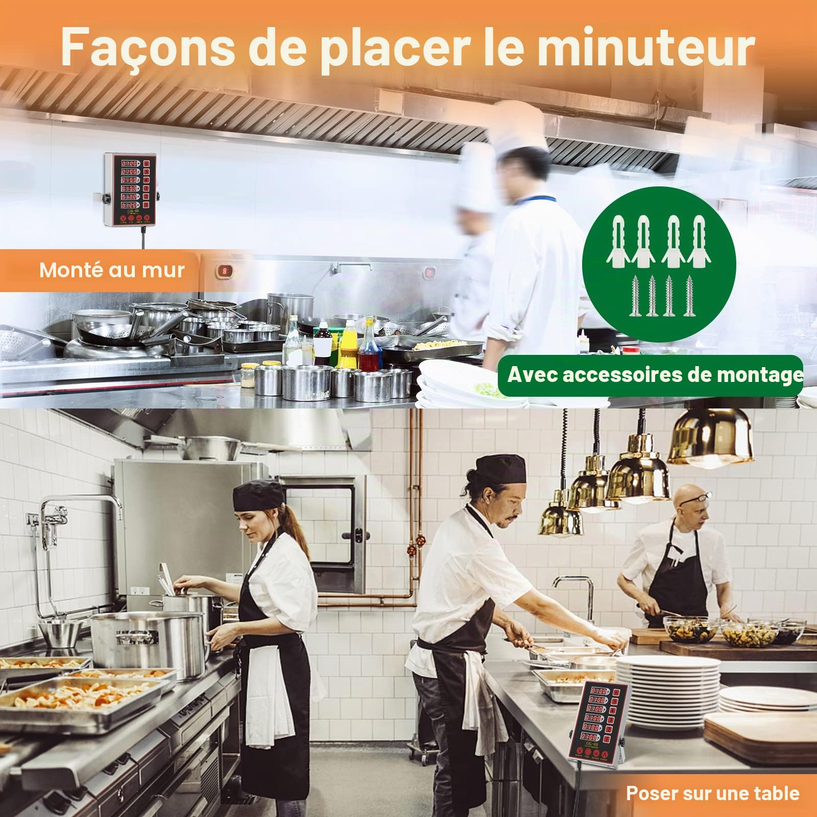 Minuterie de Cuisine Professionnelle Numérique LED 6 Canaux Restaurant Minuterie de Cuisine en Acier Inoxydable Programmable pour Friteuse Boulangerie Camion de Nourriture Cuisson