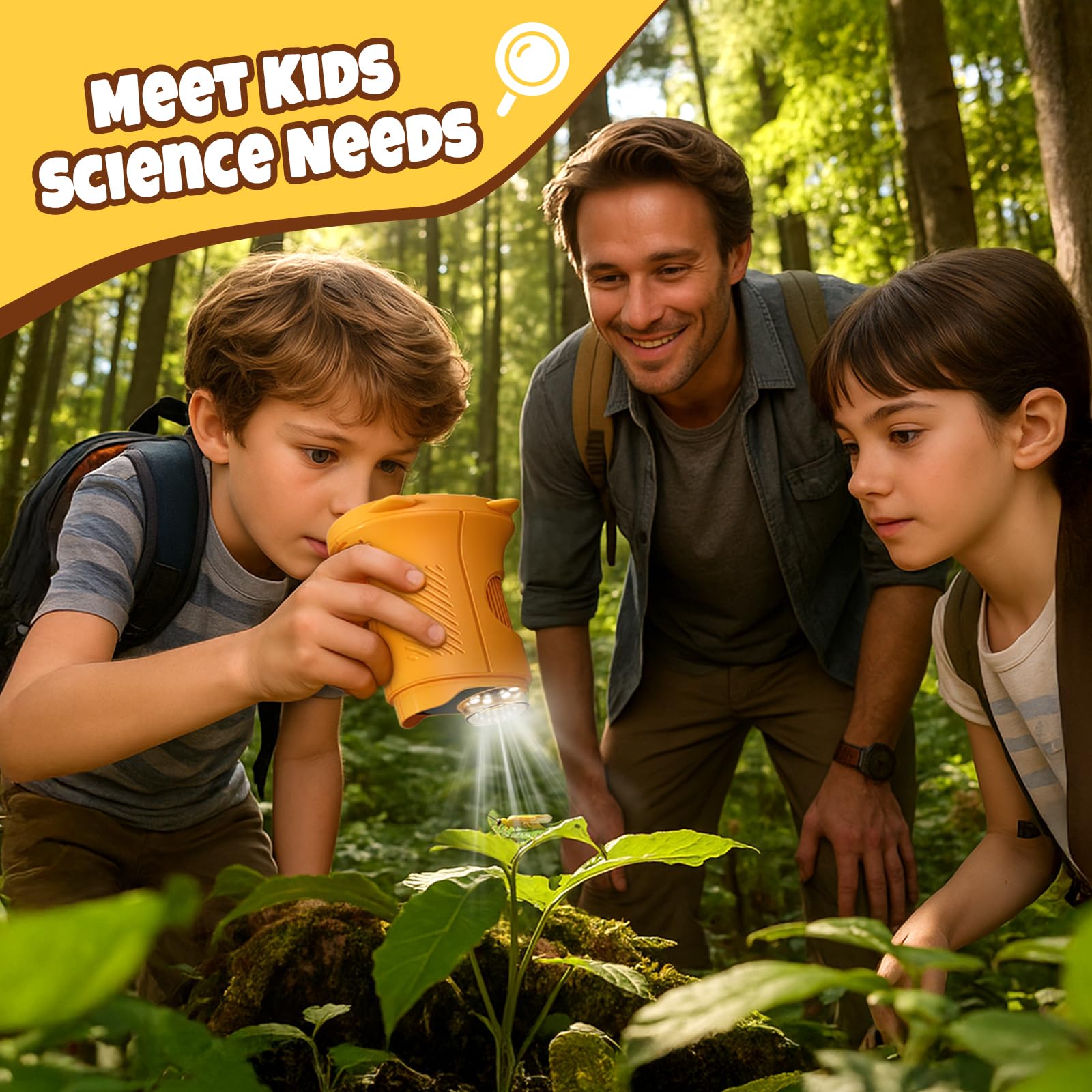 Mikroskop für Kinder Lupe，Digitales 4K Taschenmikroskop mit 2,4" IPS Display, 1000X Vergrößerung (Yellow)