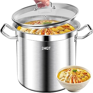 Large Stock Pot - 24QT Stainless Steel Stockpot with Lid, Heavy Duty Tri...