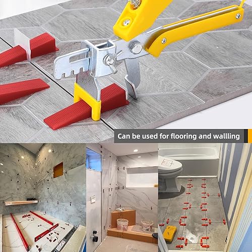 Miniatura 4 de Sistema de nivelación de azulejos de 1000 piezas con clips espaciadores de nivelación de azulejos y 300 piezas de cuñas reutilizables, juego de