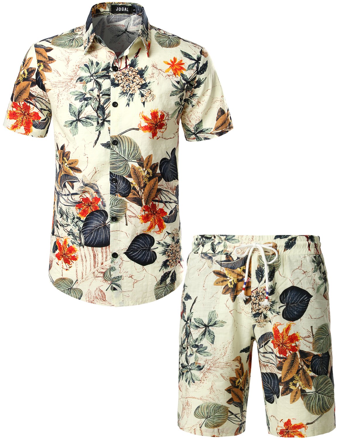 JOGAL Camisa hawaiana de manga corta con estampado floral informal para hombre