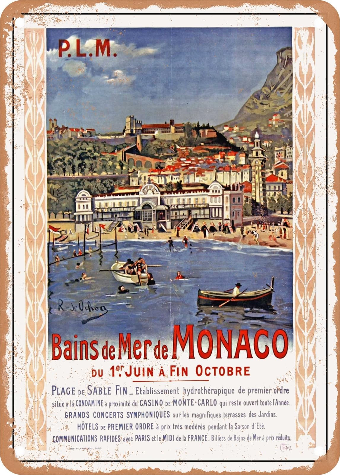 Miaomansenstore Metal Sign - 1903 Plm, Monaco Seaside Resort Vintage Ad 2 Home Decor