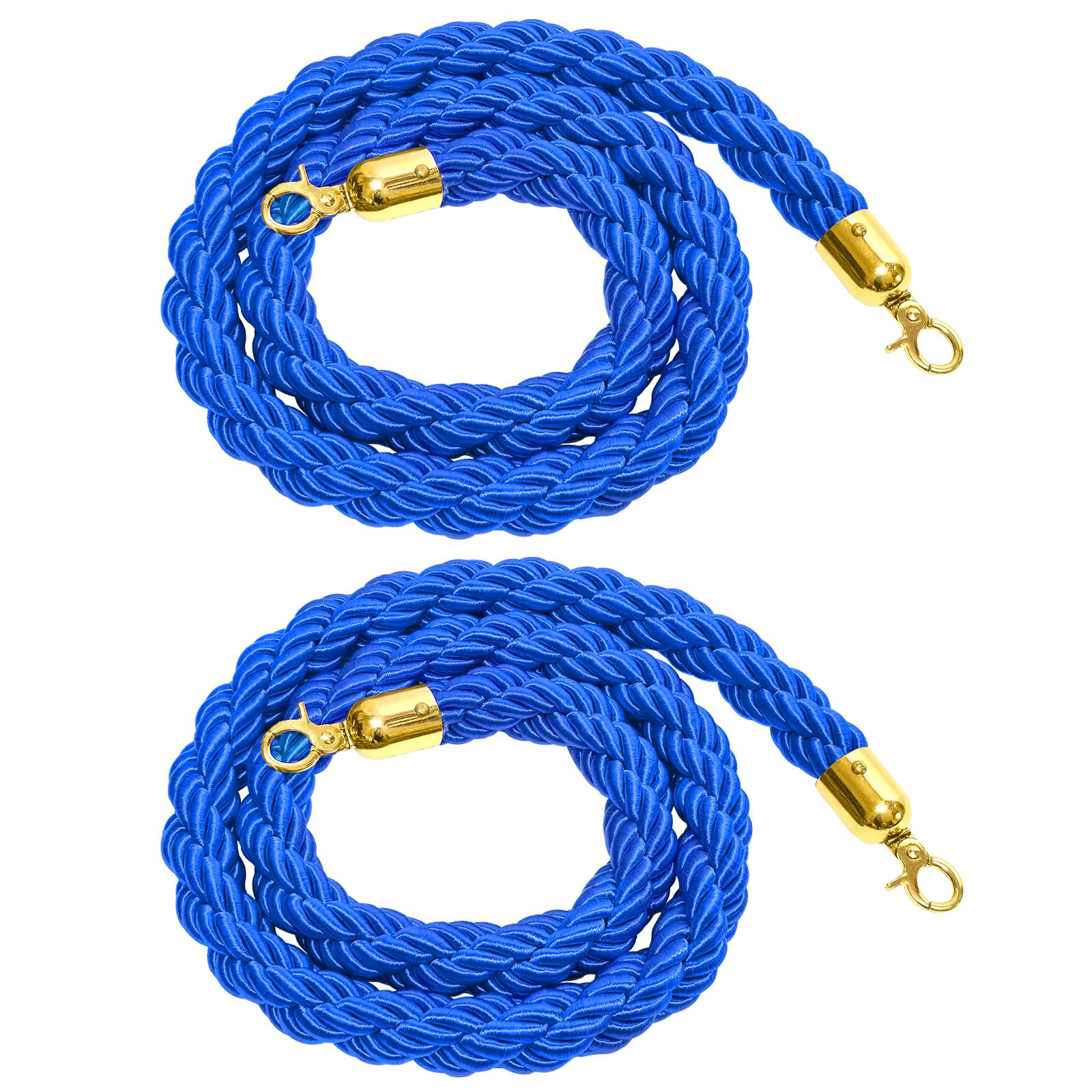 Keadic 2Pcs 5 Feet Nylon Crowd Control Ropes with Gold Clasps Hooks, Stanchion Posts Rope for Party Event, Hotels, Wedding, Museum (Blue)