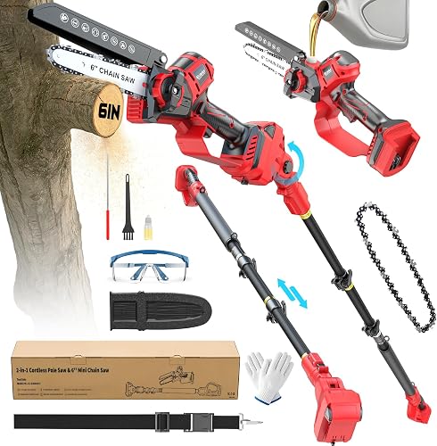 2-in-1 Electric Pole Saw Compatible with Milwaukee 18V Battery, 6 Inch Mini Chainsaw Brushless Tree Trimmer with Extension Pole, 16FT Max Total Reach, Tree Saw for Trimming Pruning (Tool Only)