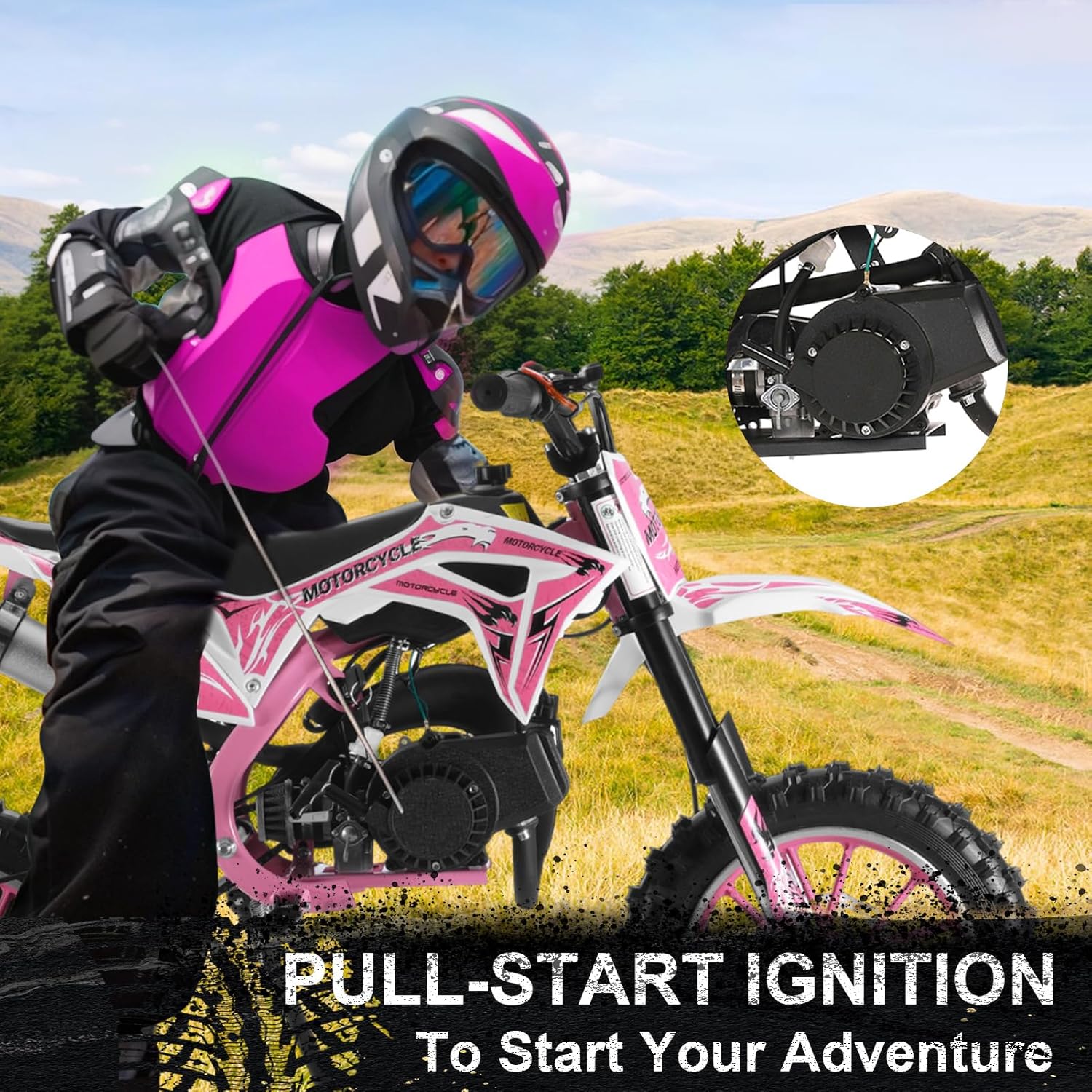 Kids Dirtbike Gas Pitbike, 2 Stroke Dirt Bike 50cc for Kids 10-14, Mini Dirt Bike Gas Powered Motorbike w/Dual Suspension & Dual Disc Brake
