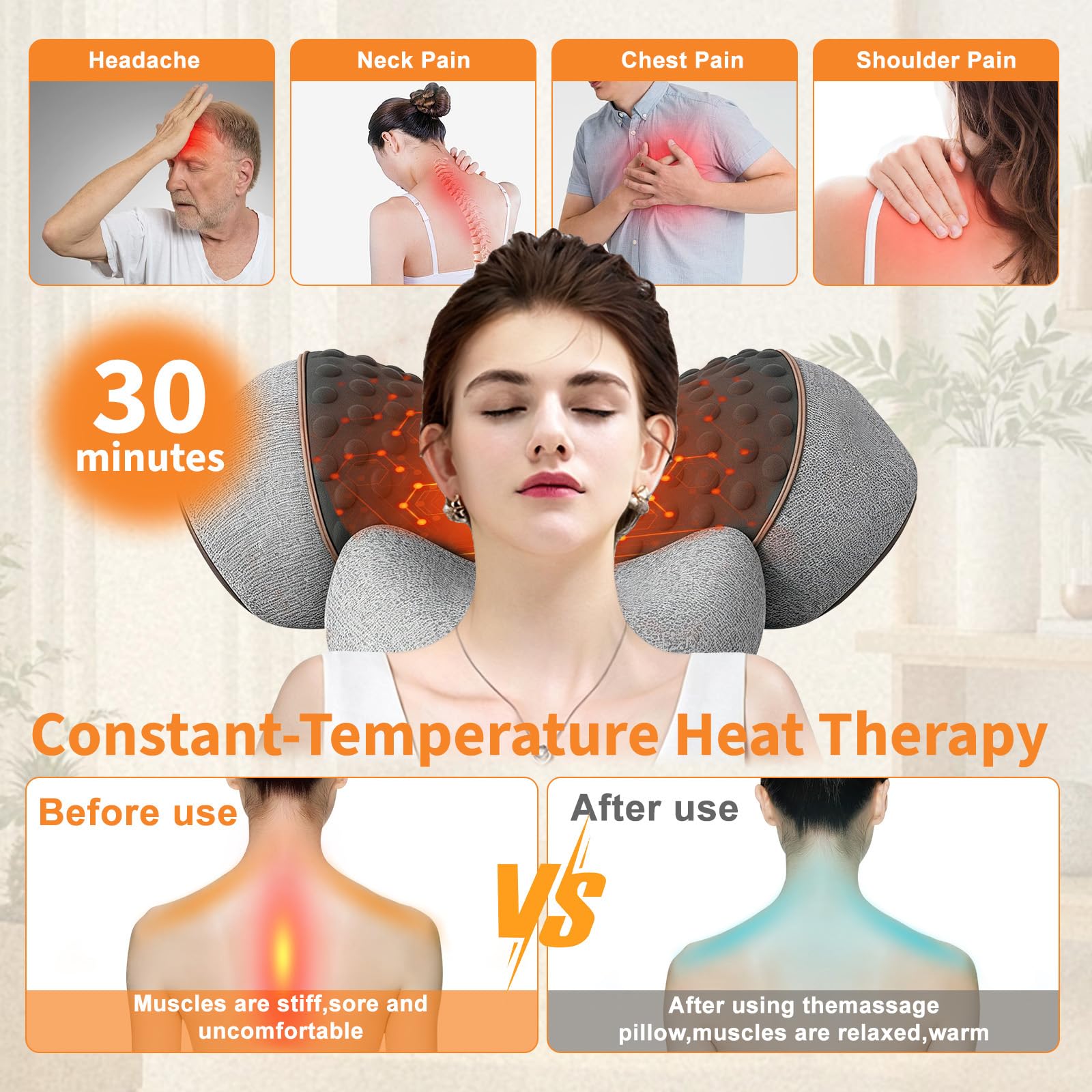 Masseur Cervical avec Chauffage, 3 en1 Masseur Dos et Cervicales avec Chauffage, Vibration et Traction, Masseur Cervical et Dos Électrique Pour Soulager Les Douleurs Des Tissus Profonds (Gris clair)