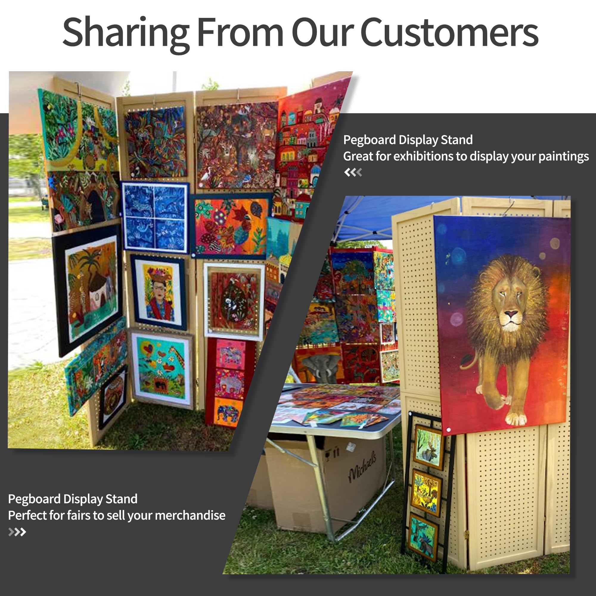 DURASPACE 4 Panel Room Divider 5.6 FT Pegboard Display Folding Wood Privacy Screen Pegboard Stand Organizer for Jewelry, Craft, Cloth, Art Display (Black)