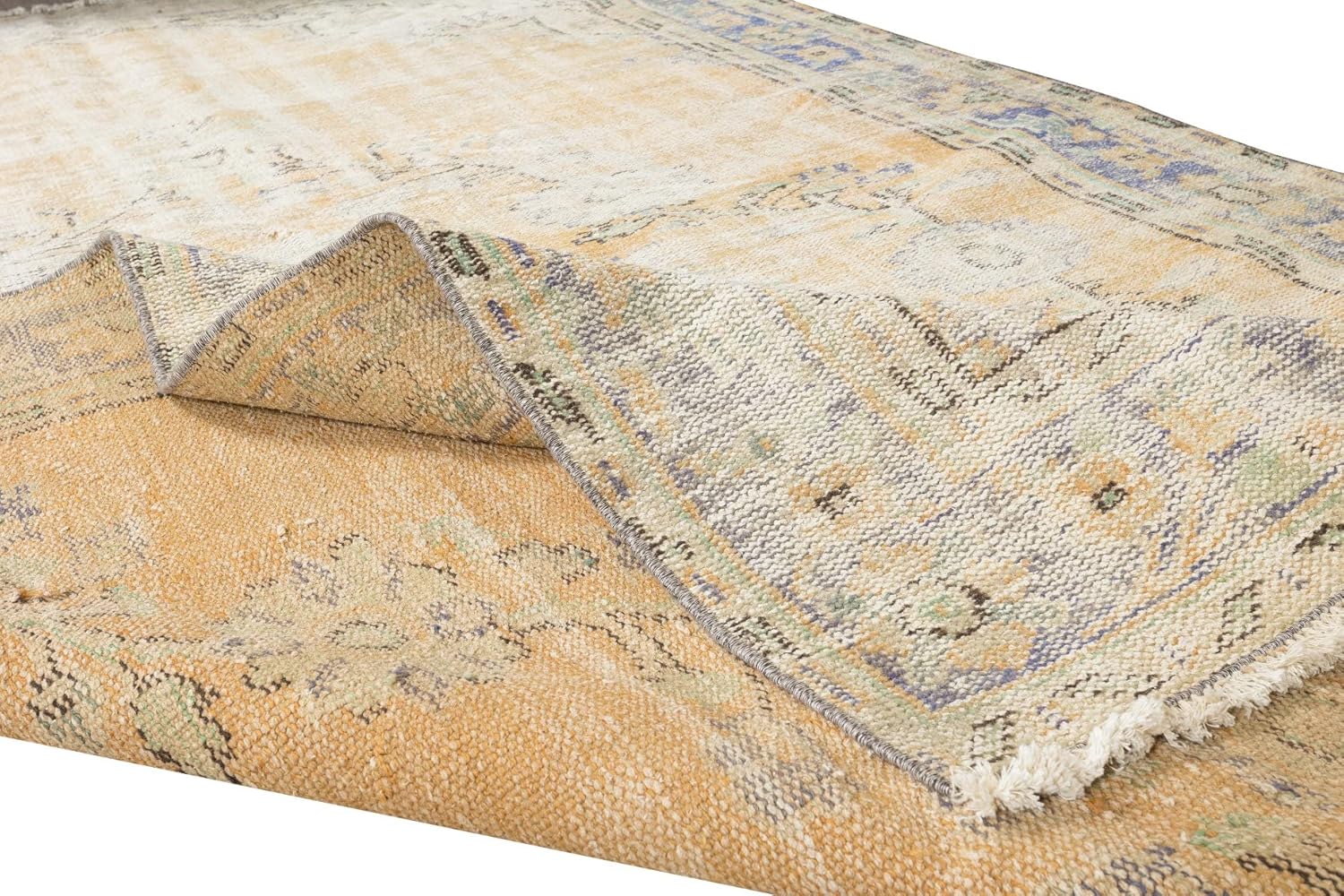 6.2x10 Ft Distressed 1960s Handmade Oushak Area Rug, Antique Washed Wool Carpet