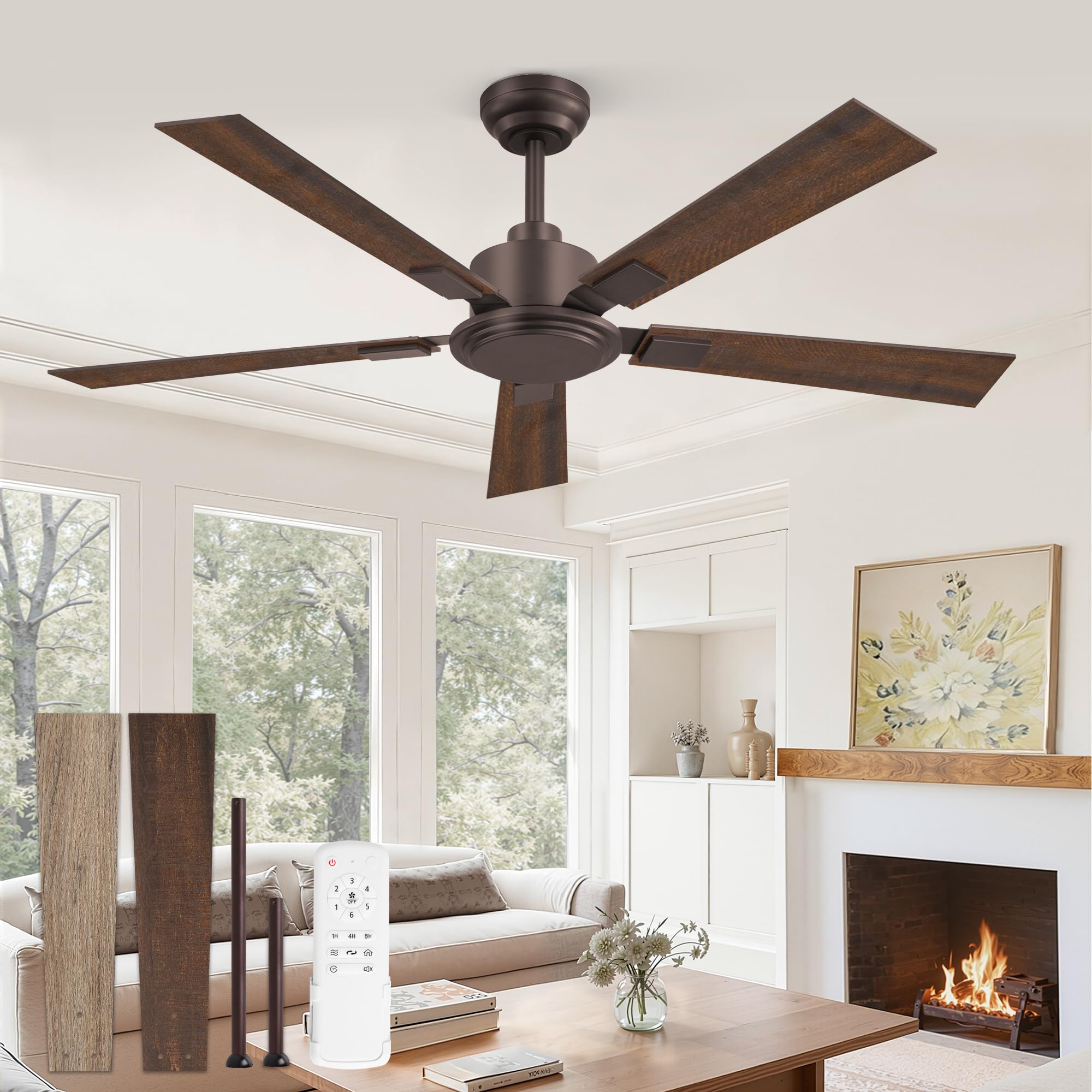 ハサモ　BAR WOOD CEILING FAN ZMISHIBO 52 Inch Ceiling Fan without Light, Farmhouse Ceiling Fan