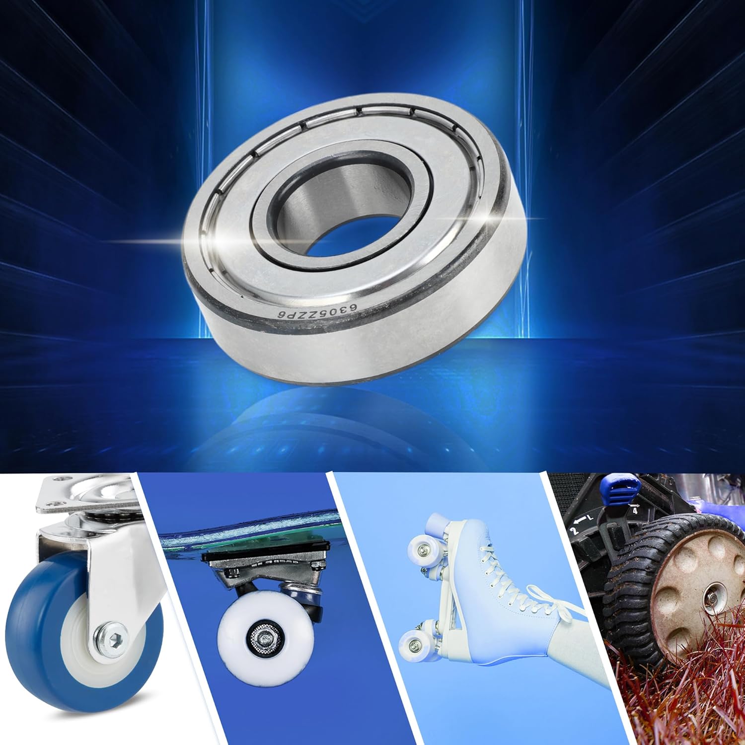 ACROPIX 6305ZZ Deep Groove Ball Bearings P6 25x62x17mm Lubricated Bearings Double Metal Seal Silver Tone Scooter Skateboard Wheel - Pack of 4