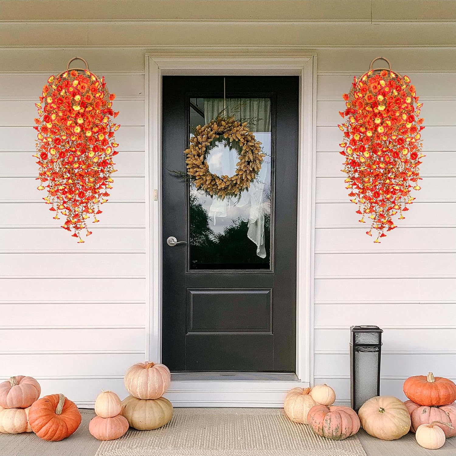 Artificial Fall Hanging Flowers for Decoration, 2pcs Long Vine Fake Flowers Plants Morning Glory, Realistic Faux Petunias for Planter Patio Porch Garden Autumn Outdoors Dec, Orange Sunset - Image 6