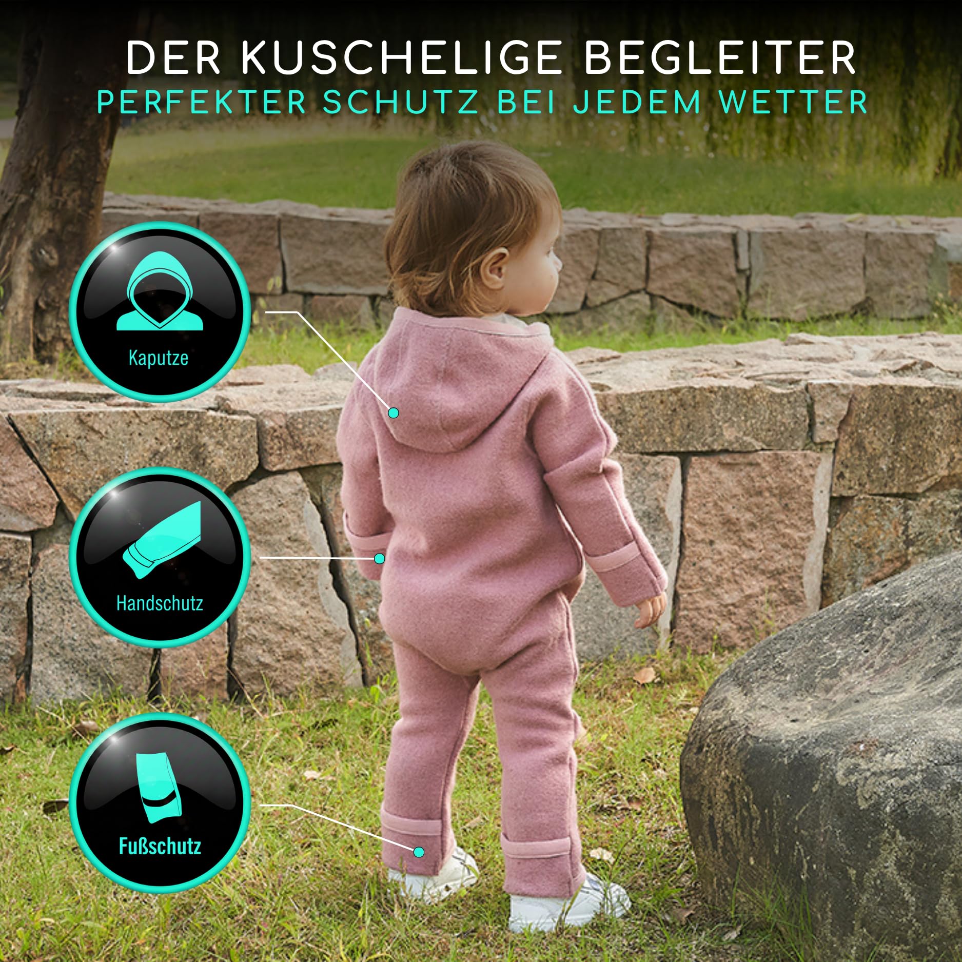 ALAVYA HOME® Baby Walkoverall aus 100% Bio-Schurwolle | Kuscheliger Wollfleece Walk Woll-Anzug für Kleinkind & Baby | Babyoverall für kalte Tage & Winter, Größen 62-104, mit Reißverschluss