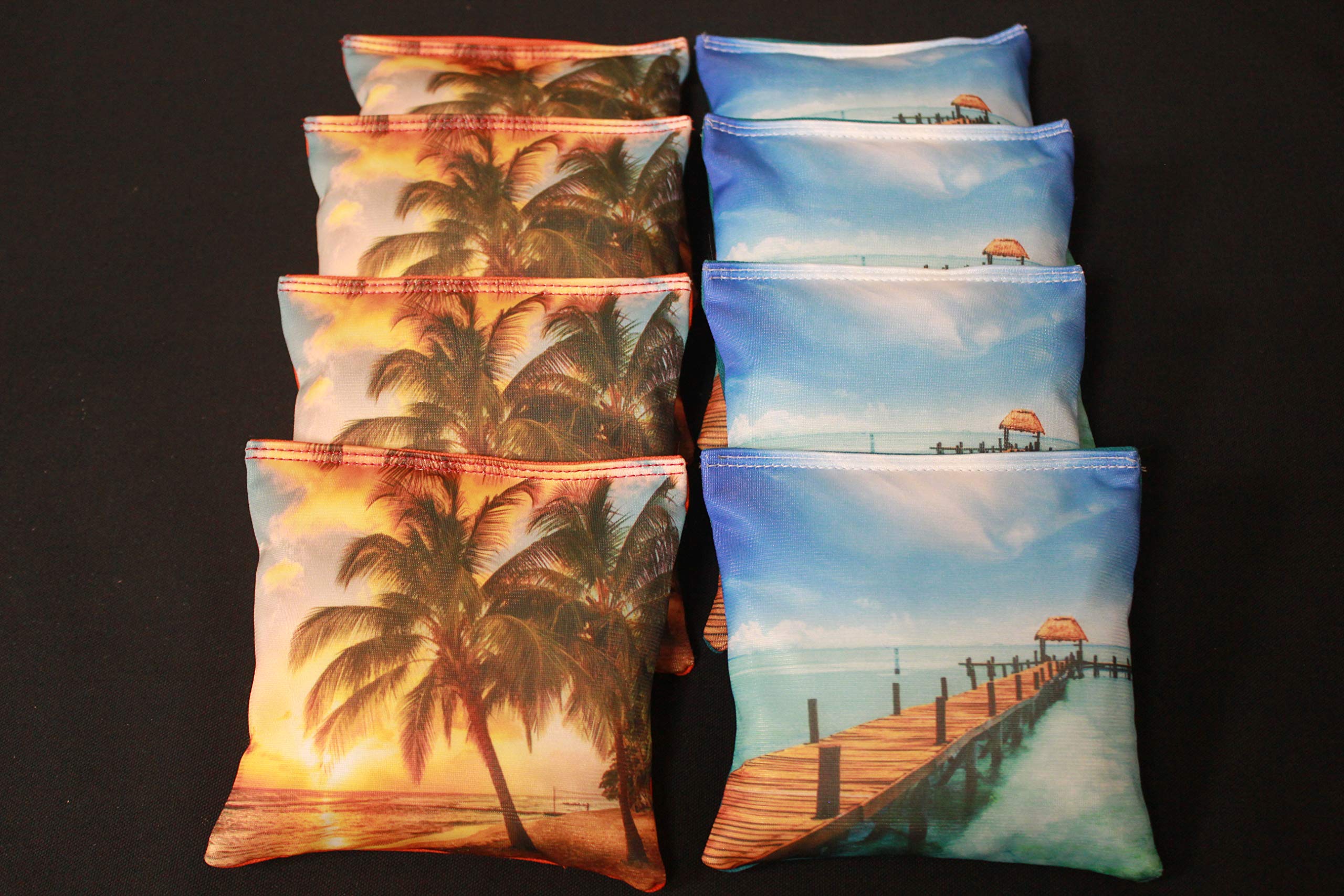 BackYardGamesUSA Paradise Tropical Palm Trees - All Weather or Corn Filled Cornhole Bags - Set of 8 Regulation Size Duck Canvas Cornhole Toss Bean Bags (All Weather Resin Filled)