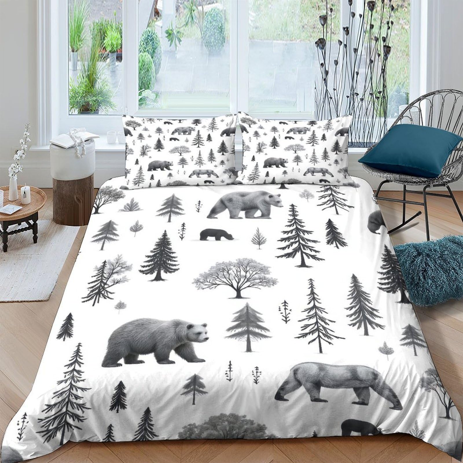 Ctjqhvkz Style-1 3D Printed Forest Bear Fitted Sheet Microfiber Soft Anti-Slip Pine Tree Mattress Cover Bedroom Decor Single（135X200cm）