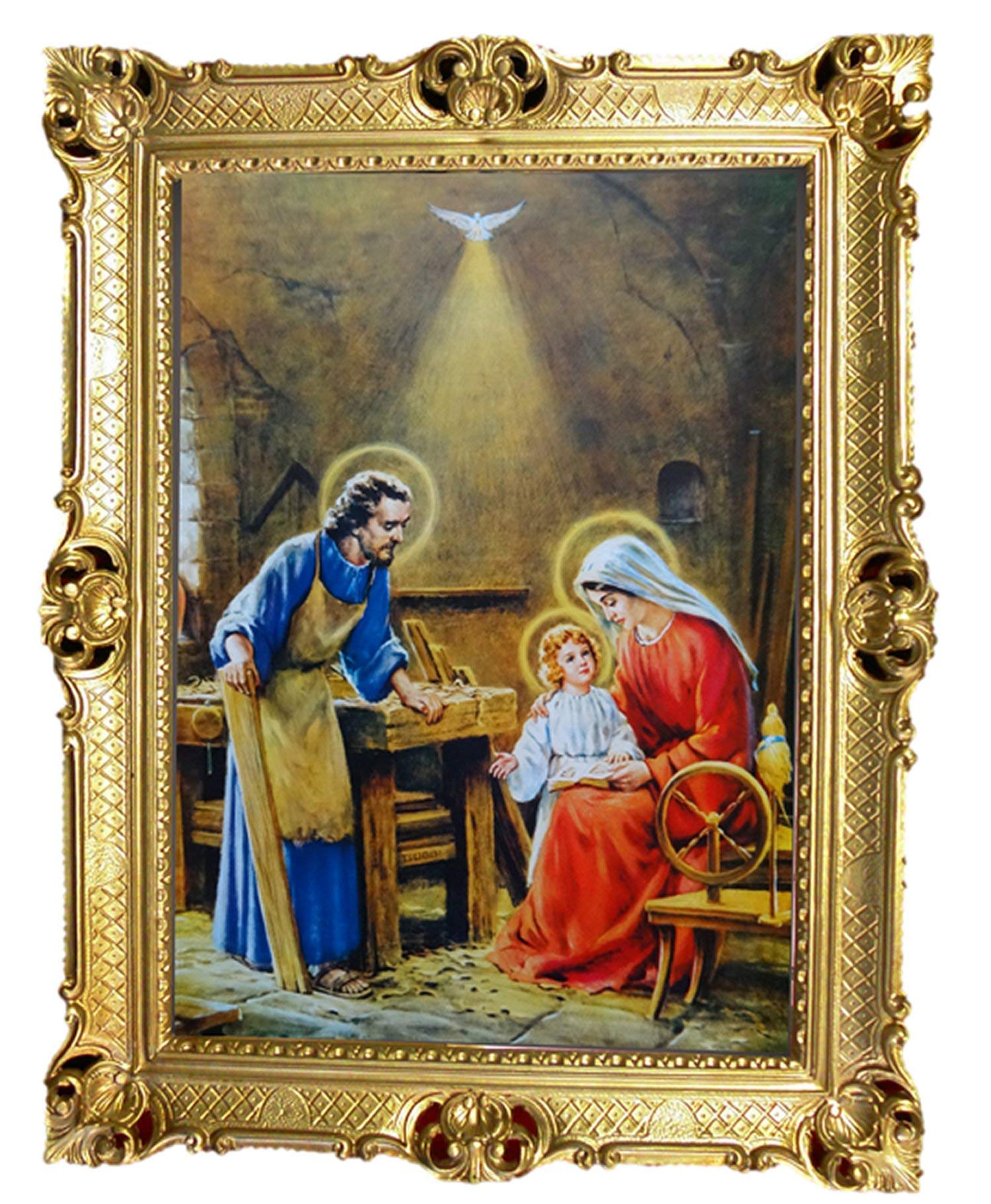 In Josefs Werkstatt - Opus Dei Antik Barock Rahmen Barockrahmen mit Bild Wandbild 70x90cm Kunstdrucke Gemälde Religiöse Bilder Kunst von Heiligen Heiligenbild Repro für Home Büro Praxis Café 58B