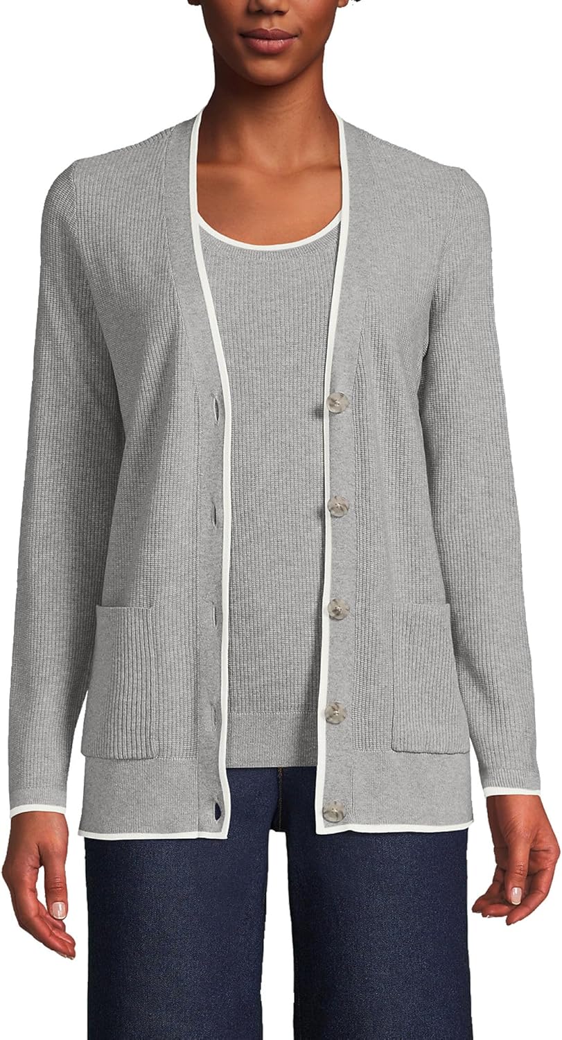 Lands' End Women's Fine Gauge Cotton Cardigan and Tank Sweater Set at